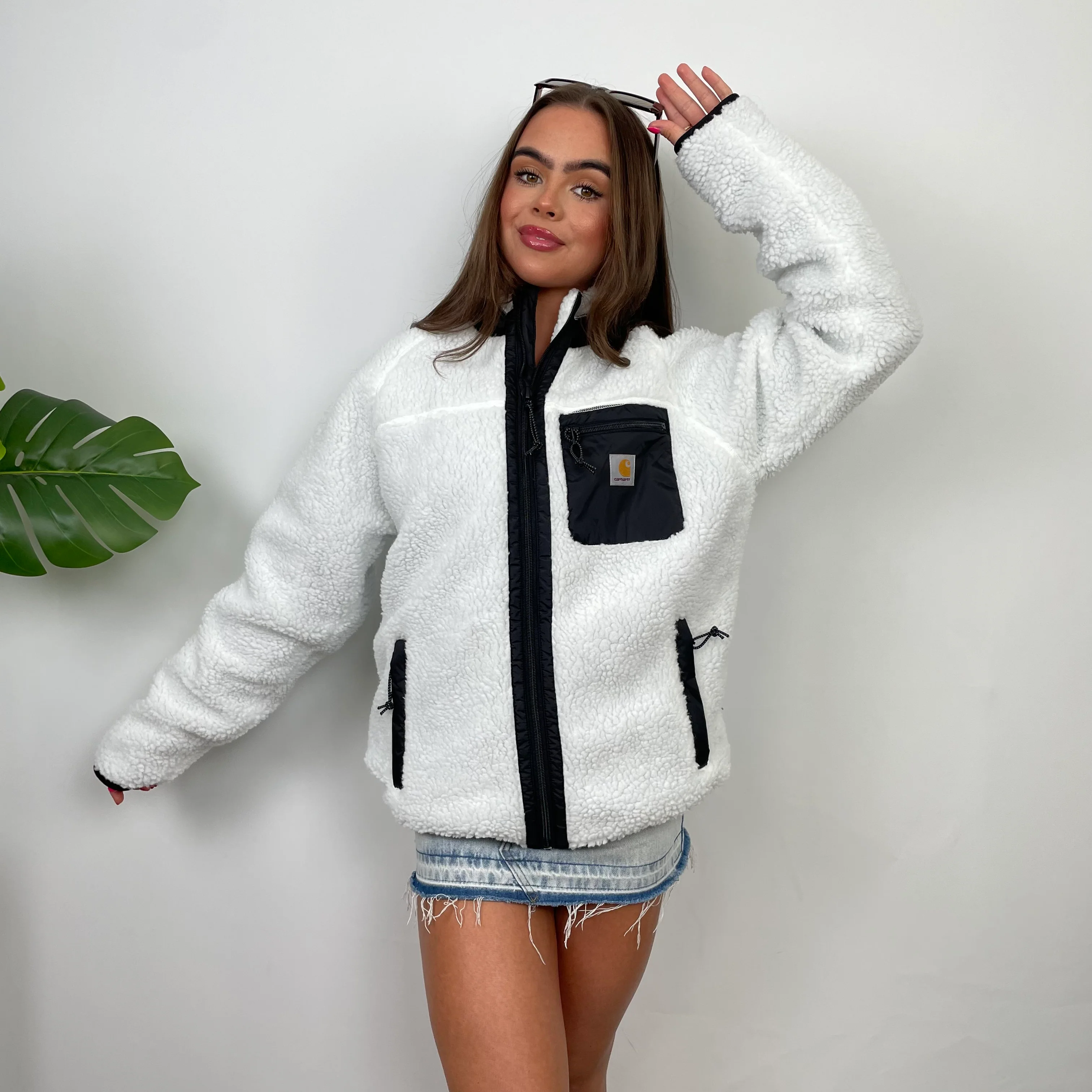 Carhartt White Teddy Bear Sherpa Fleece Zip Up Jacket (M) - Image 7