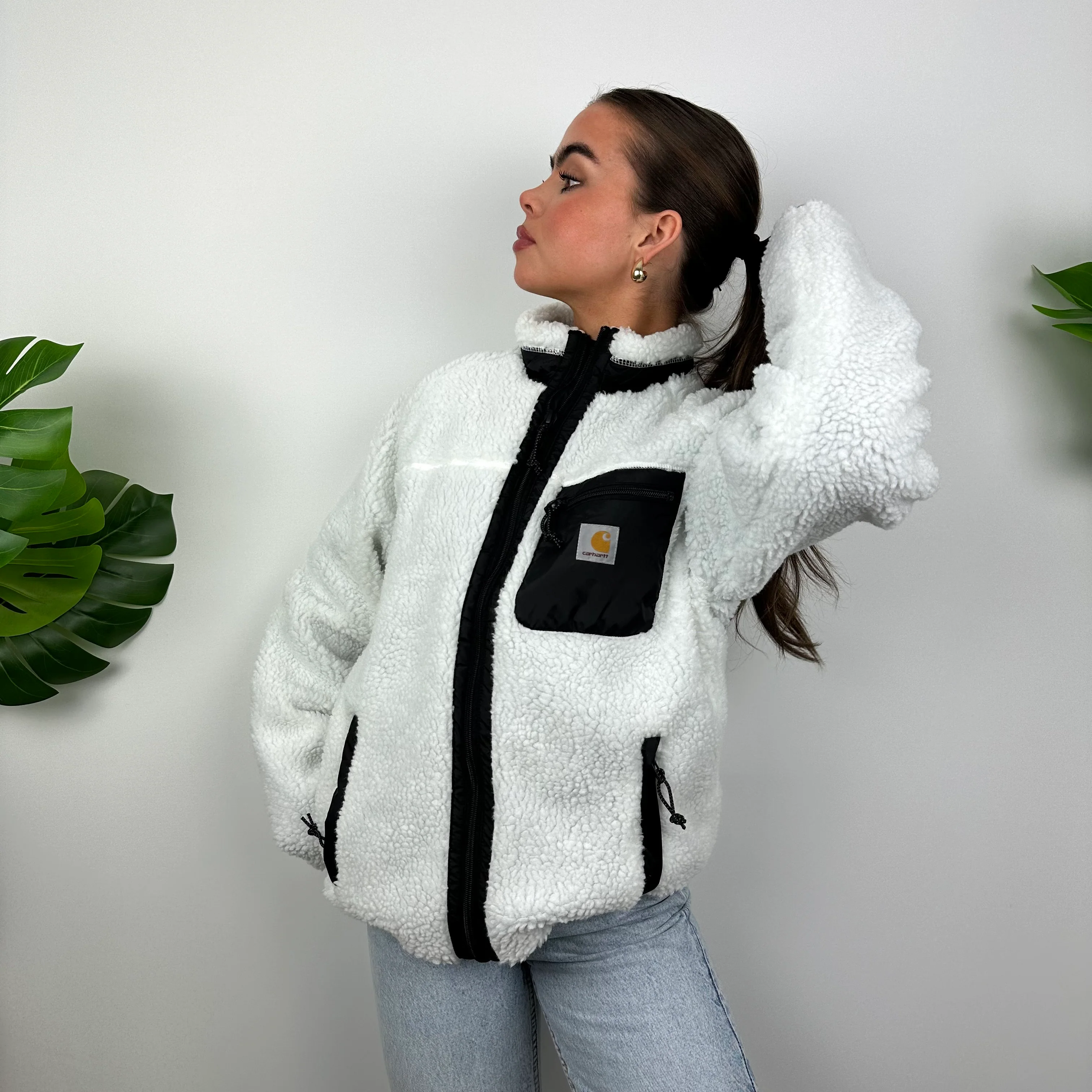 Carhartt White Teddy Bear Sherpa Fleece Zip Up Jacket (M) - Image 5