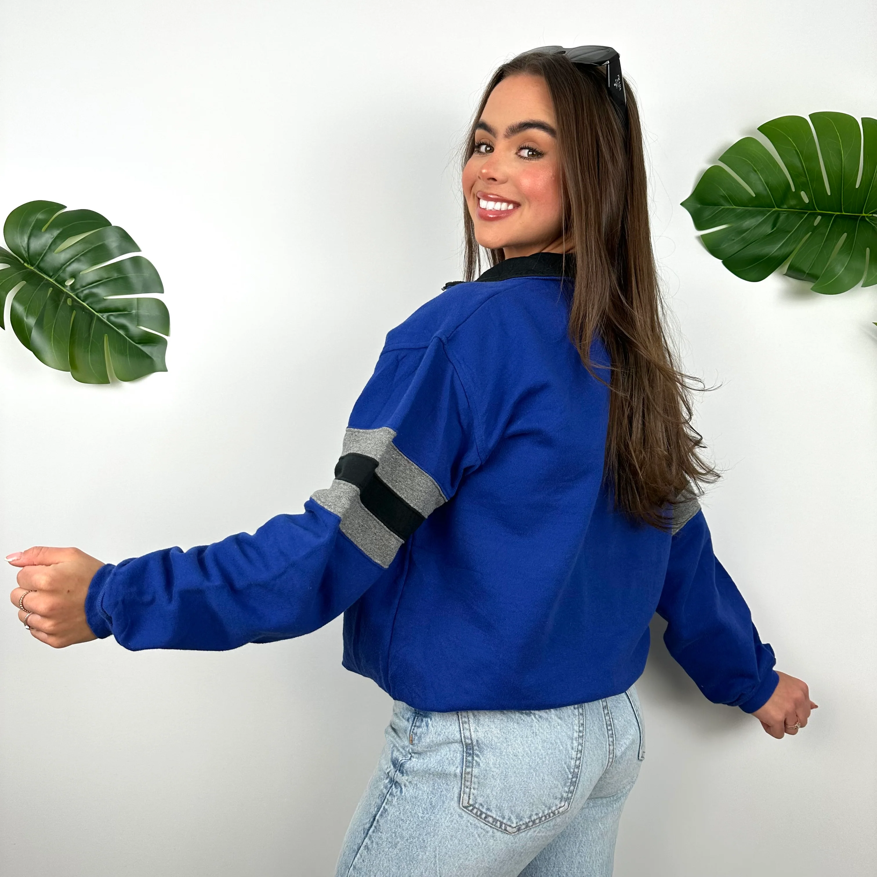 Champion Blue Embroidered Spell Out Quarter Zip Sweatshirt (S) - Image 7