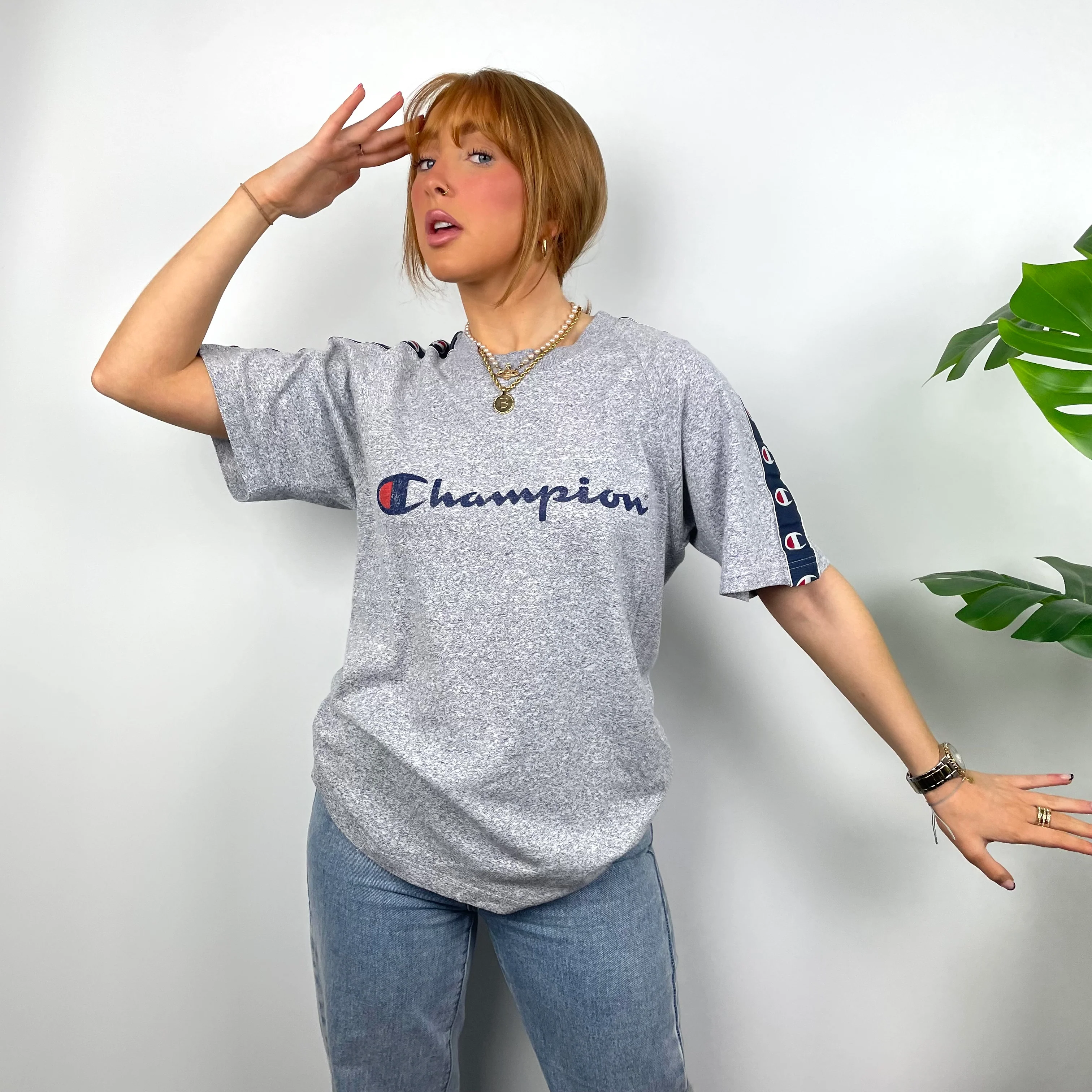 Champion Grey Spell Out T Shirt (M) - Image 5