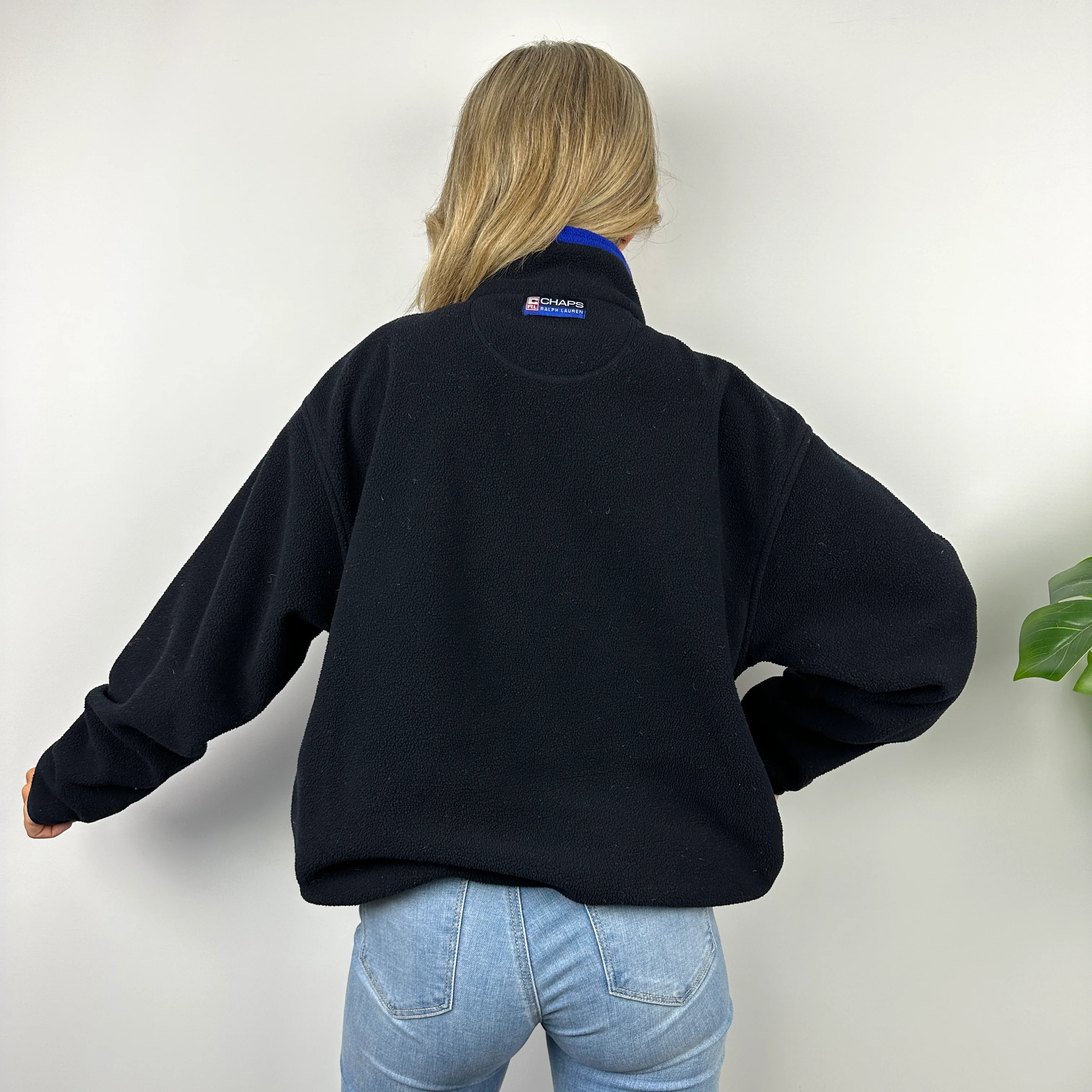 Chaps Ralph Lauren Black Embroidered Spell Out Teddy Bear Fleece Quarter Zip Sweatshirt (M) - Image 8