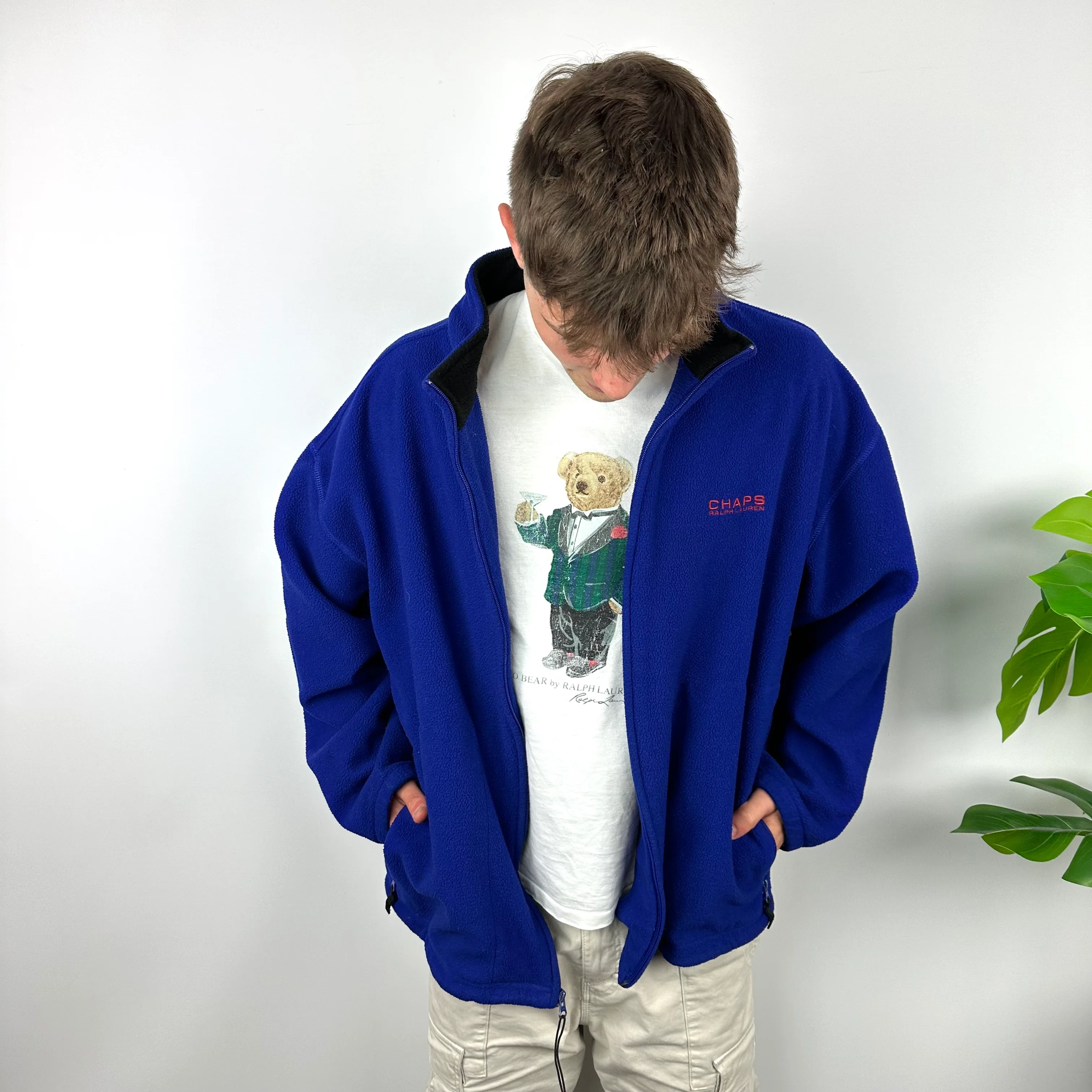 Chaps Ralph Lauren Blue Embroidered Spell Out Teddy Bear Fleece Jacket (XXL) - Image 6