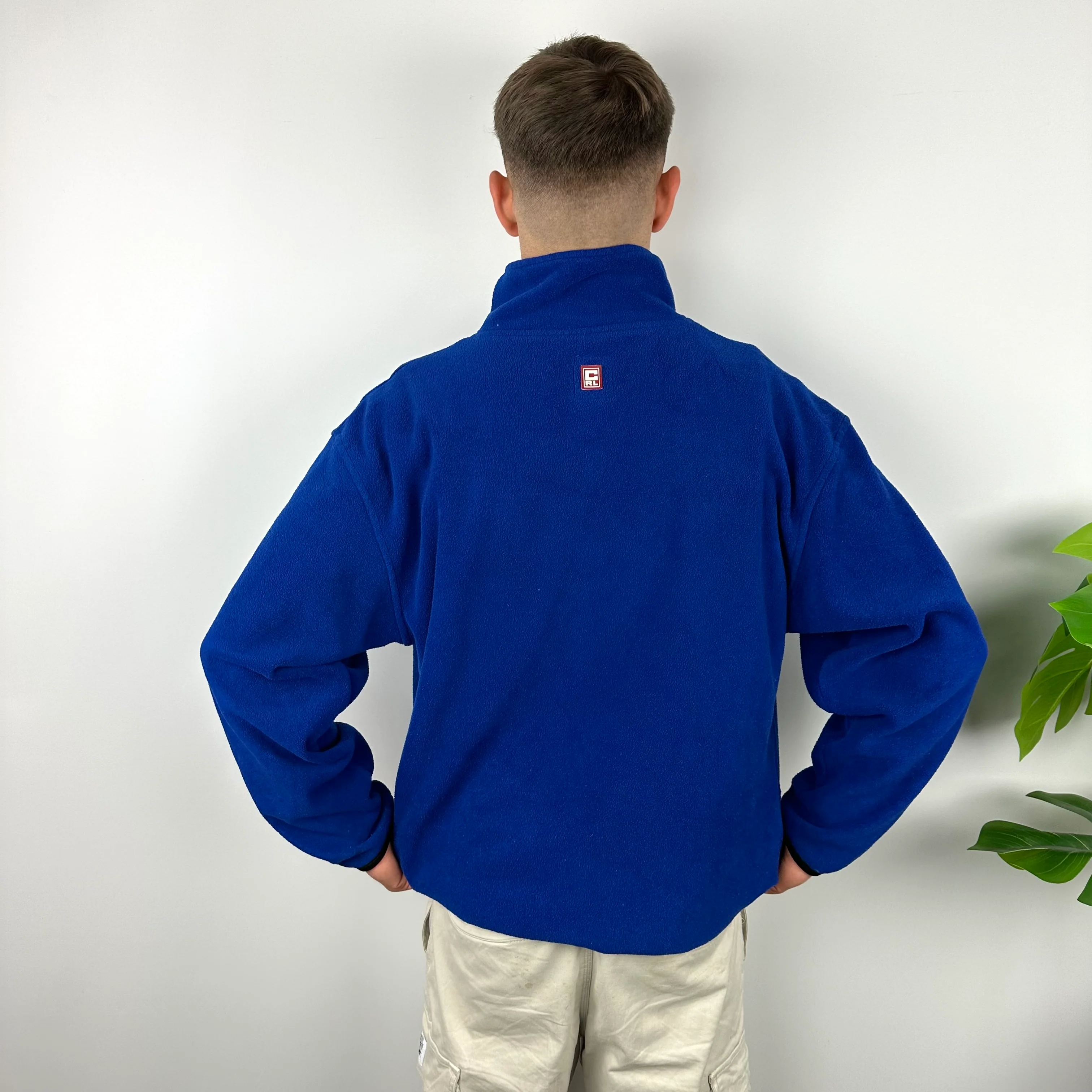 Chaps Ralph Lauren Blue Embroidered Spell Out Teddy Bear Fleece Quarter Zip Sweatshirt (L) - Image 4