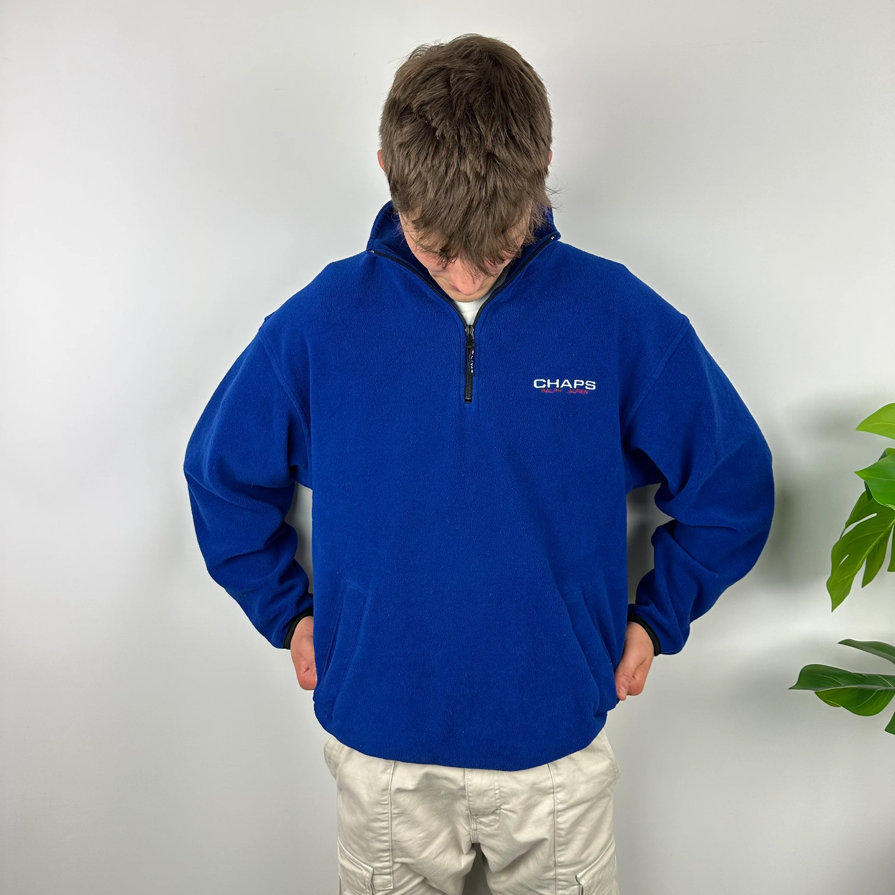 Chaps Ralph Lauren Blue Embroidered Spell Out Teddy Bear Fleece Quarter Zip Sweatshirt (L) - Image 5