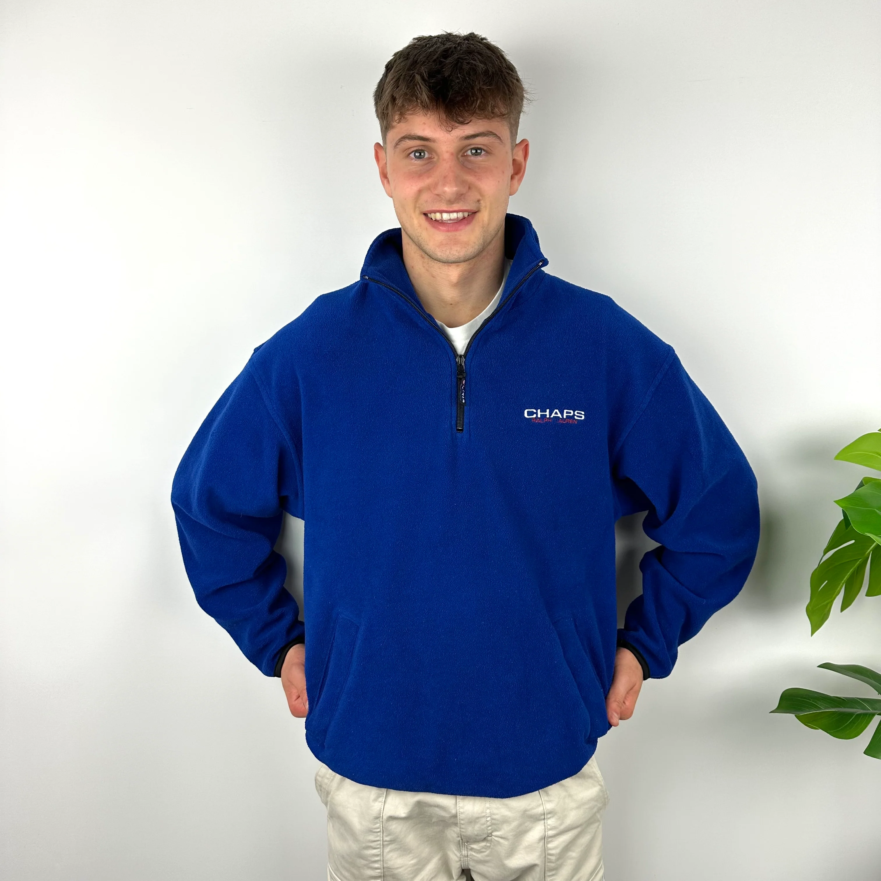 Chaps Ralph Lauren Blue Embroidered Spell Out Teddy Bear Fleece Quarter Zip Sweatshirt (L) - Image 6