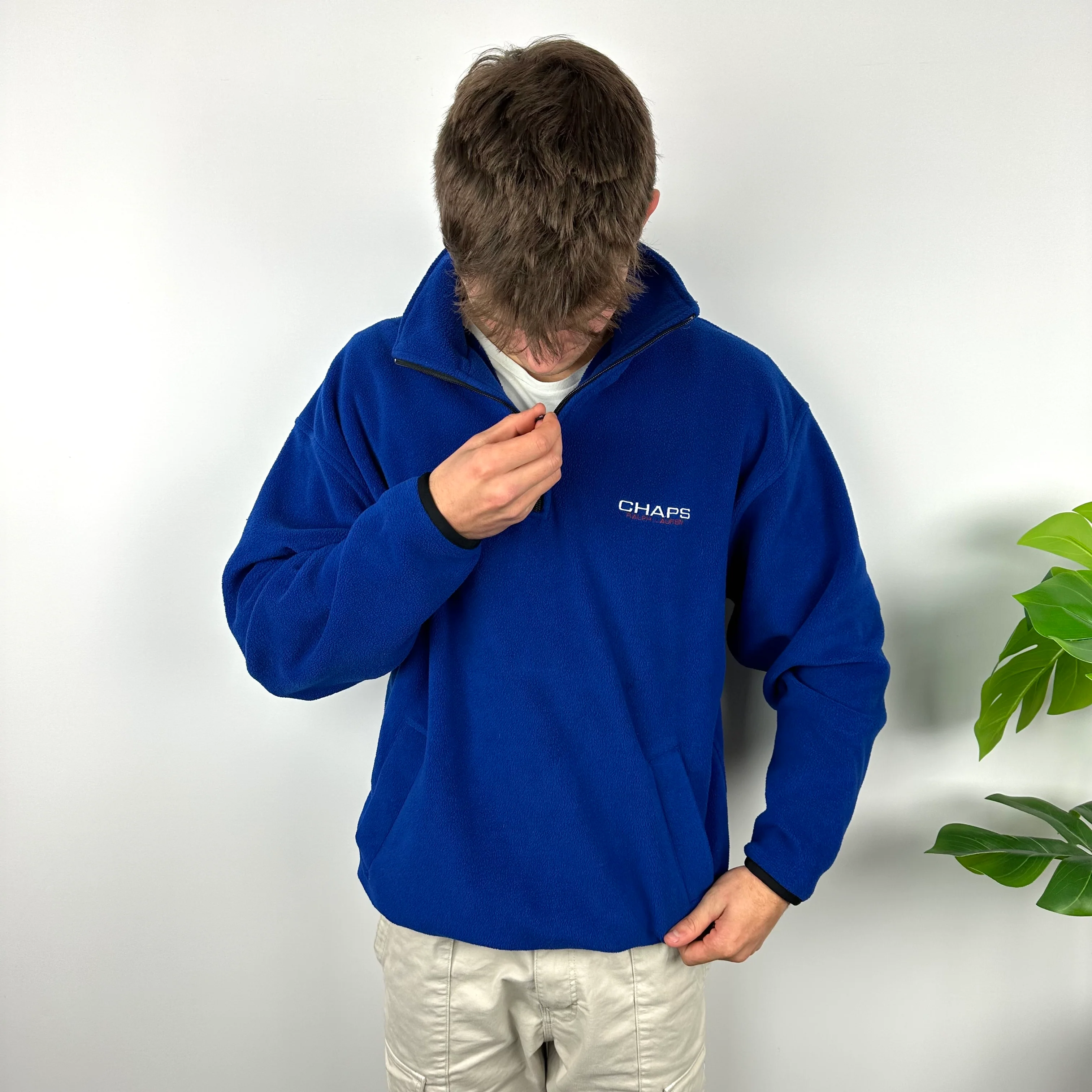 Chaps Ralph Lauren Blue Embroidered Spell Out Teddy Bear Fleece Quarter Zip Sweatshirt (L) - Image 5