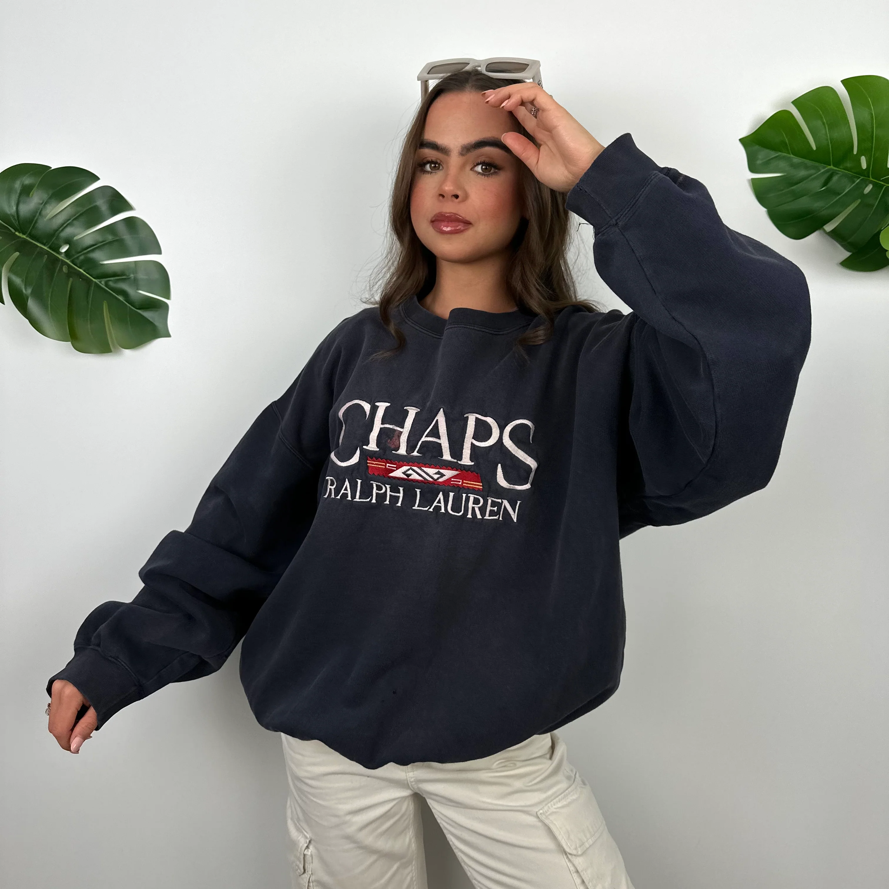 Chaps Ralph Lauren Navy Embroidered Spell Out Sweatshirt (XL) - Image 3