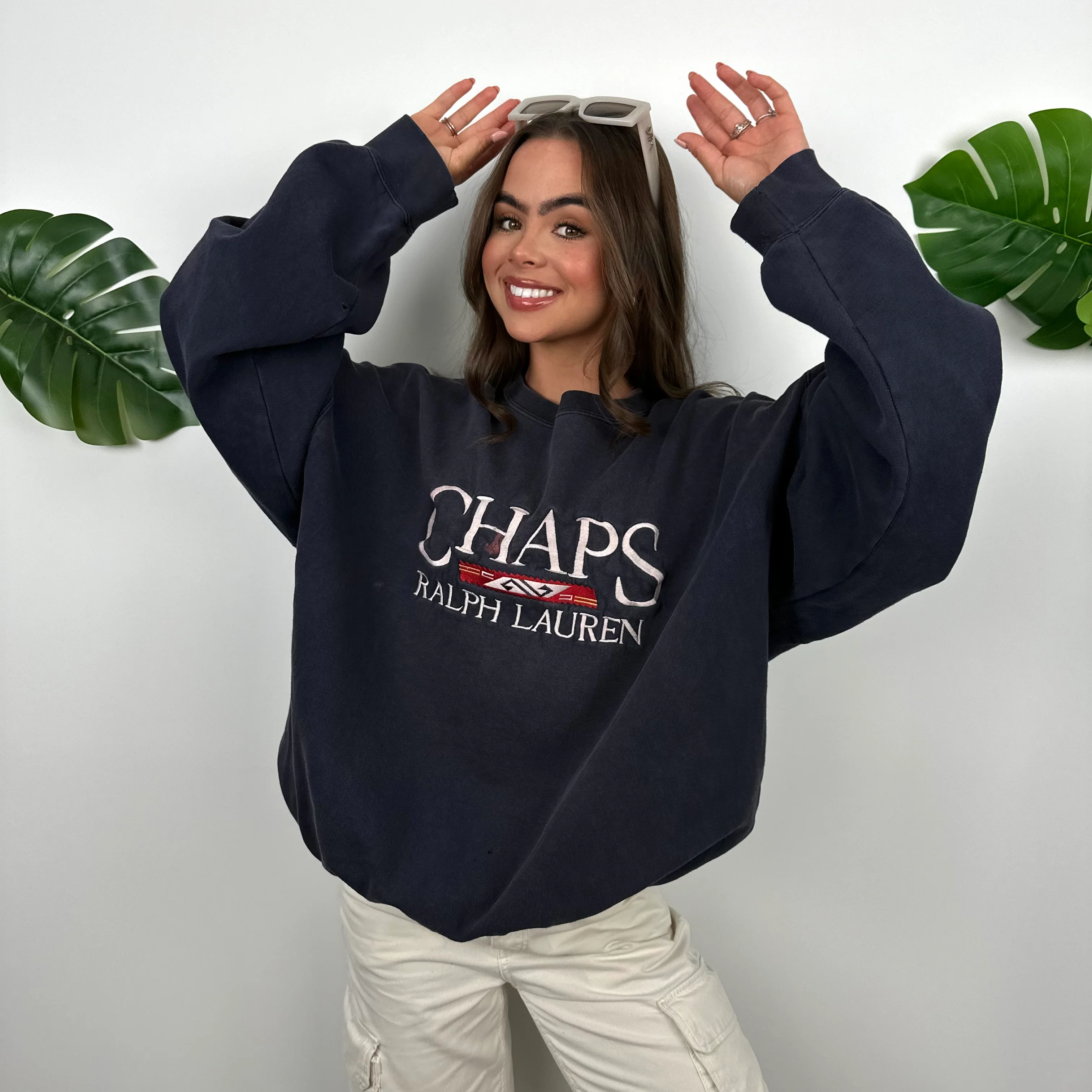 Chaps Ralph Lauren Navy Embroidered Spell Out Sweatshirt (XL) - Image 4