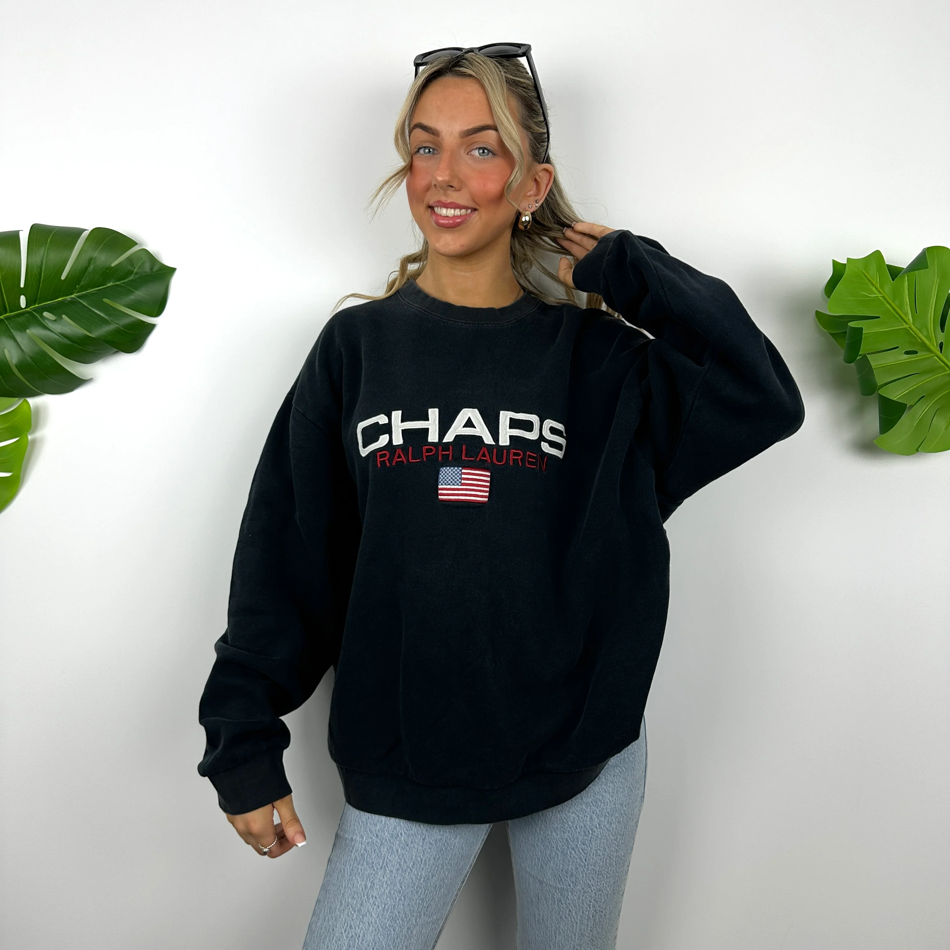 Chaps Ralph Lauren Navy Embroidered Spell Out Sweatshirt (XL) - Image 2