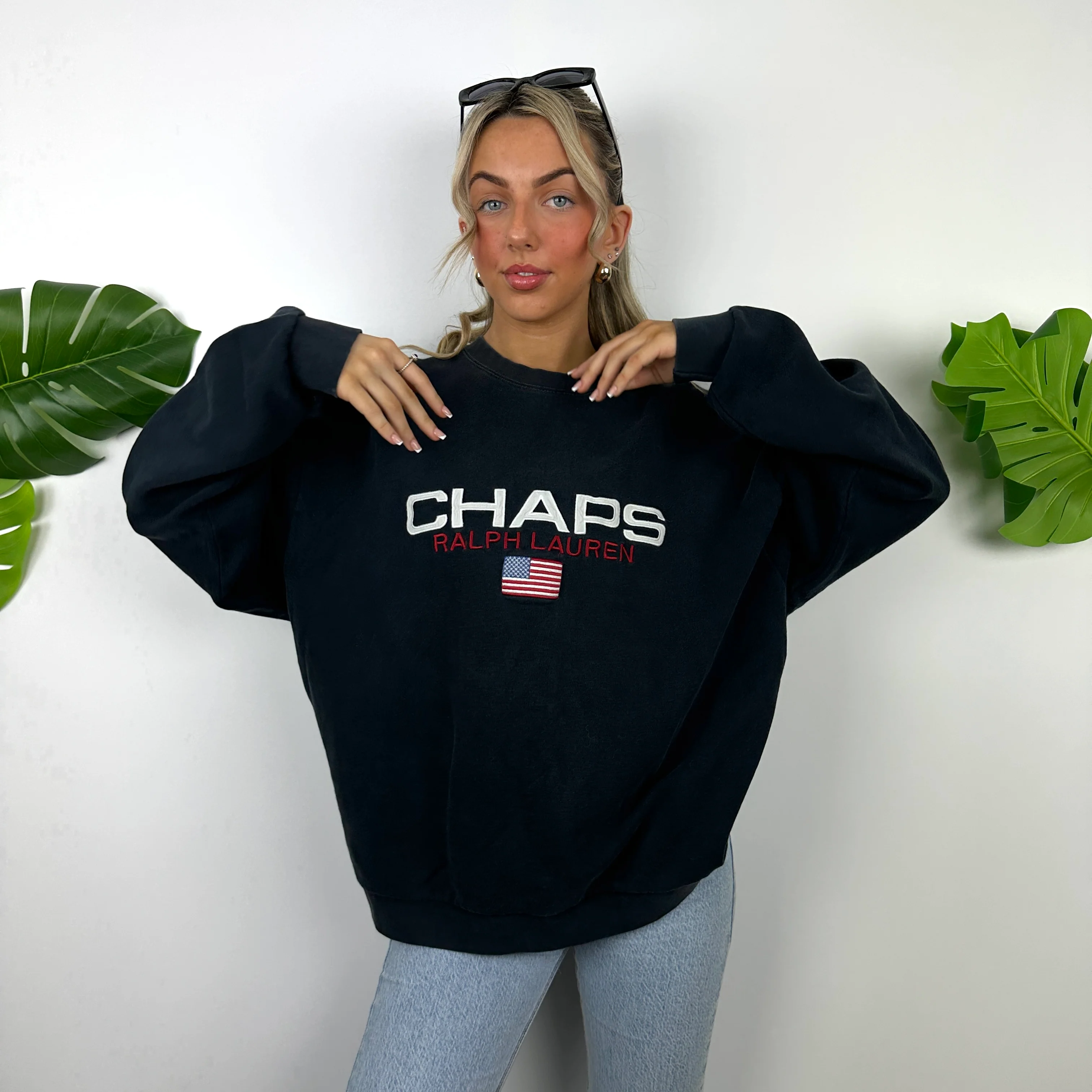 Chaps Ralph Lauren Navy Embroidered Spell Out Sweatshirt (XL) - Image 6