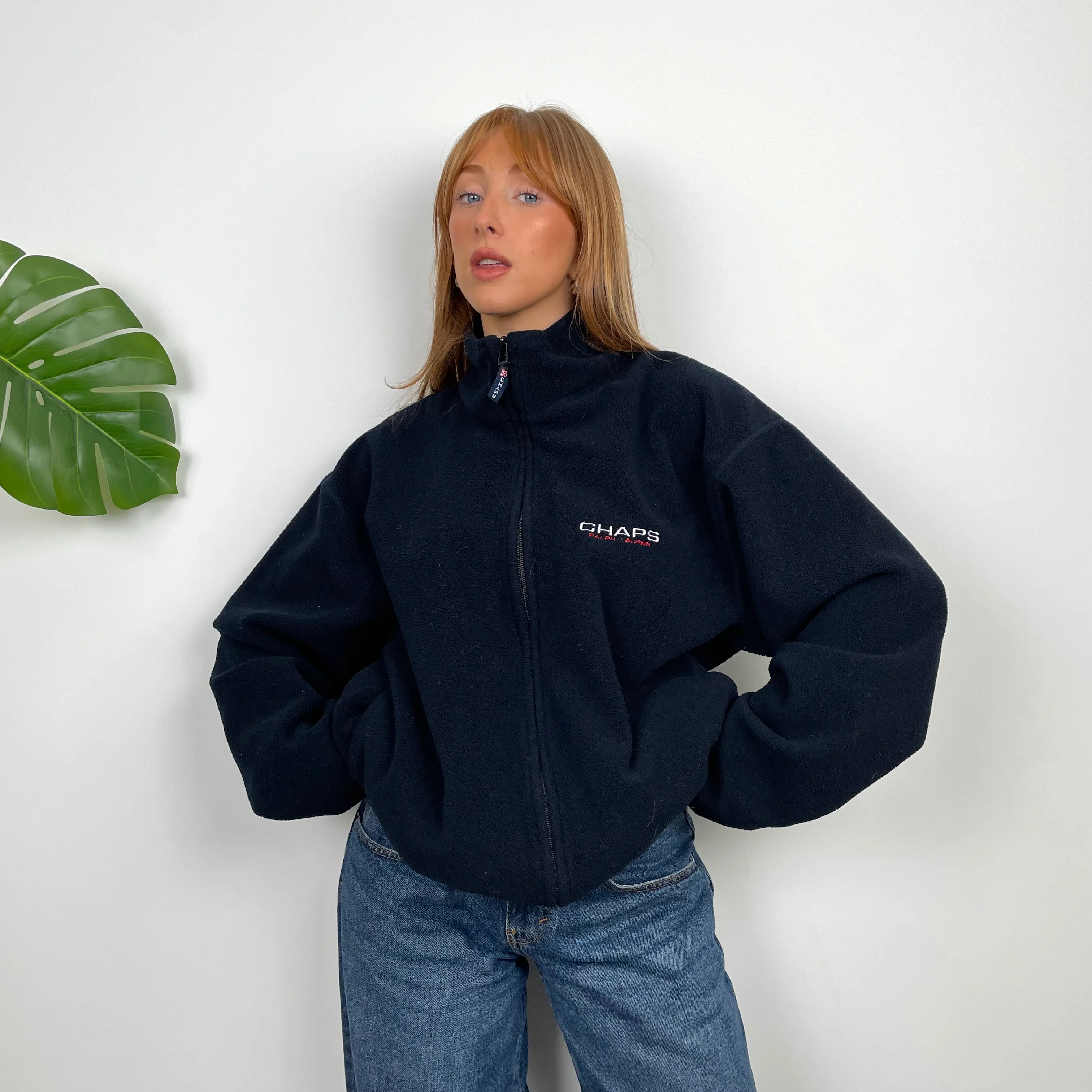 Chaps Ralph Lauren Navy Embroidered Spell Out Teddy Bear Fleece Jacket (M)