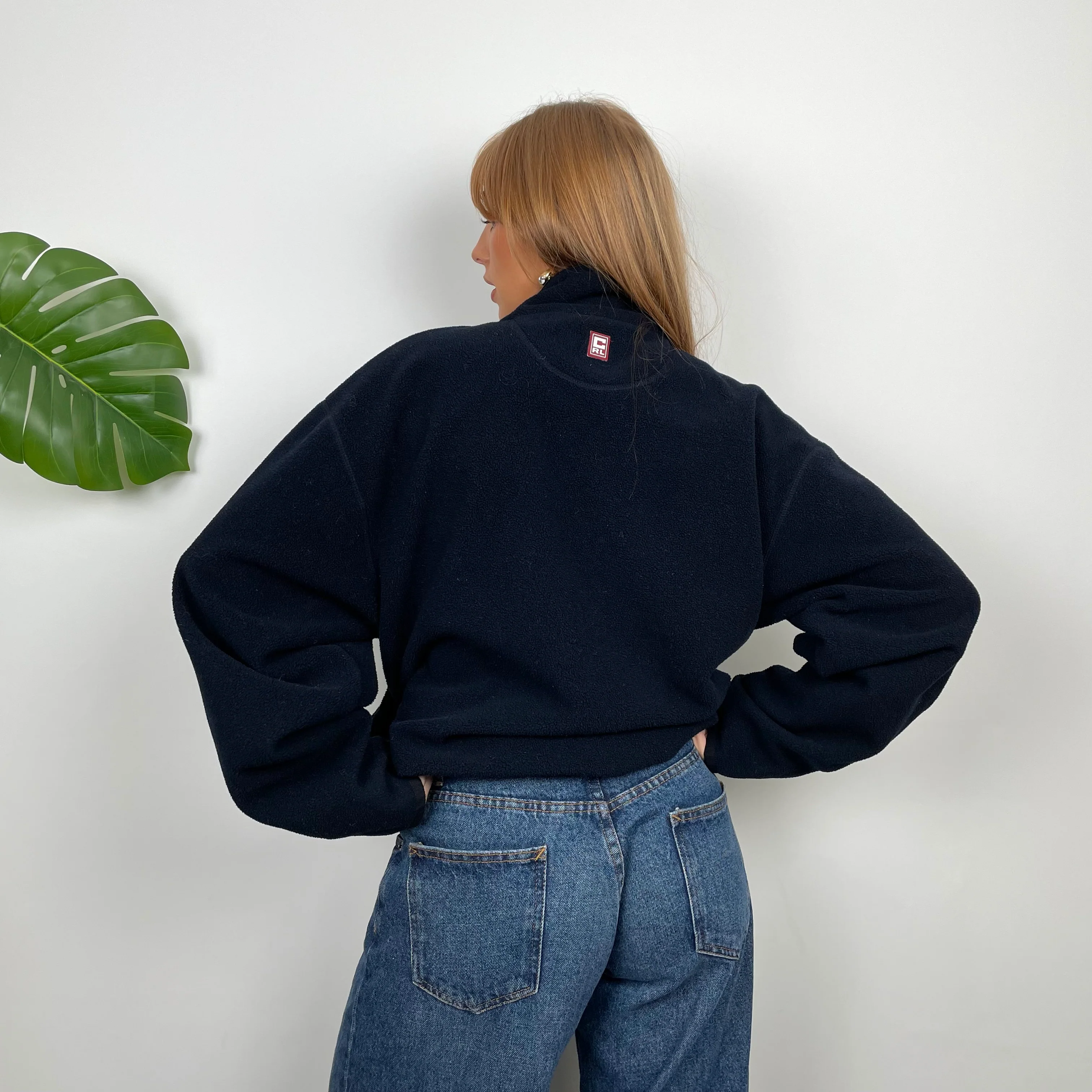 Chaps Ralph Lauren Navy Embroidered Spell Out Teddy Bear Fleece Jacket (M) - Image 4