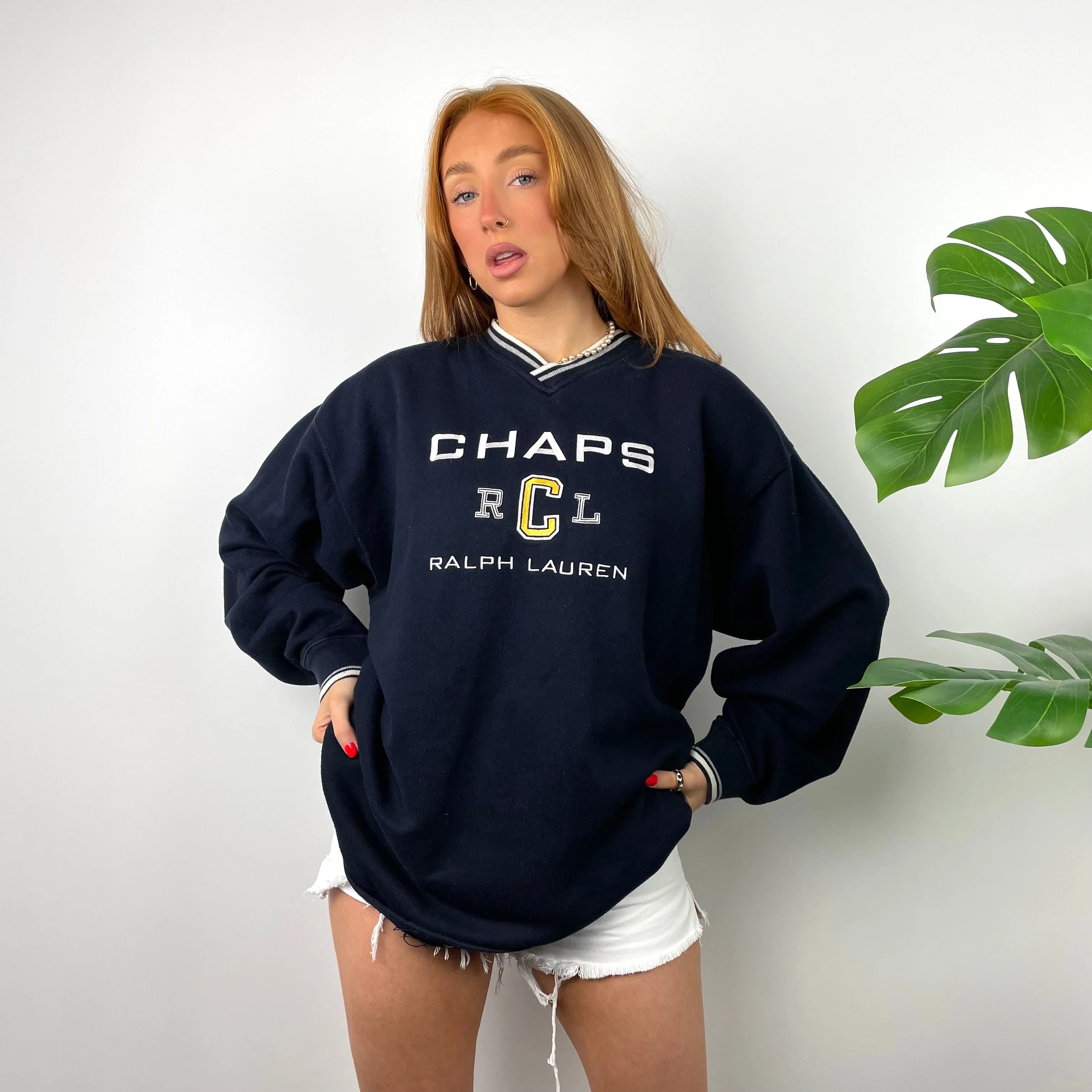 Chaps Ralph Lauren RARE Navy Embroidered Spell Out Sweatshirt (L) - Image 2