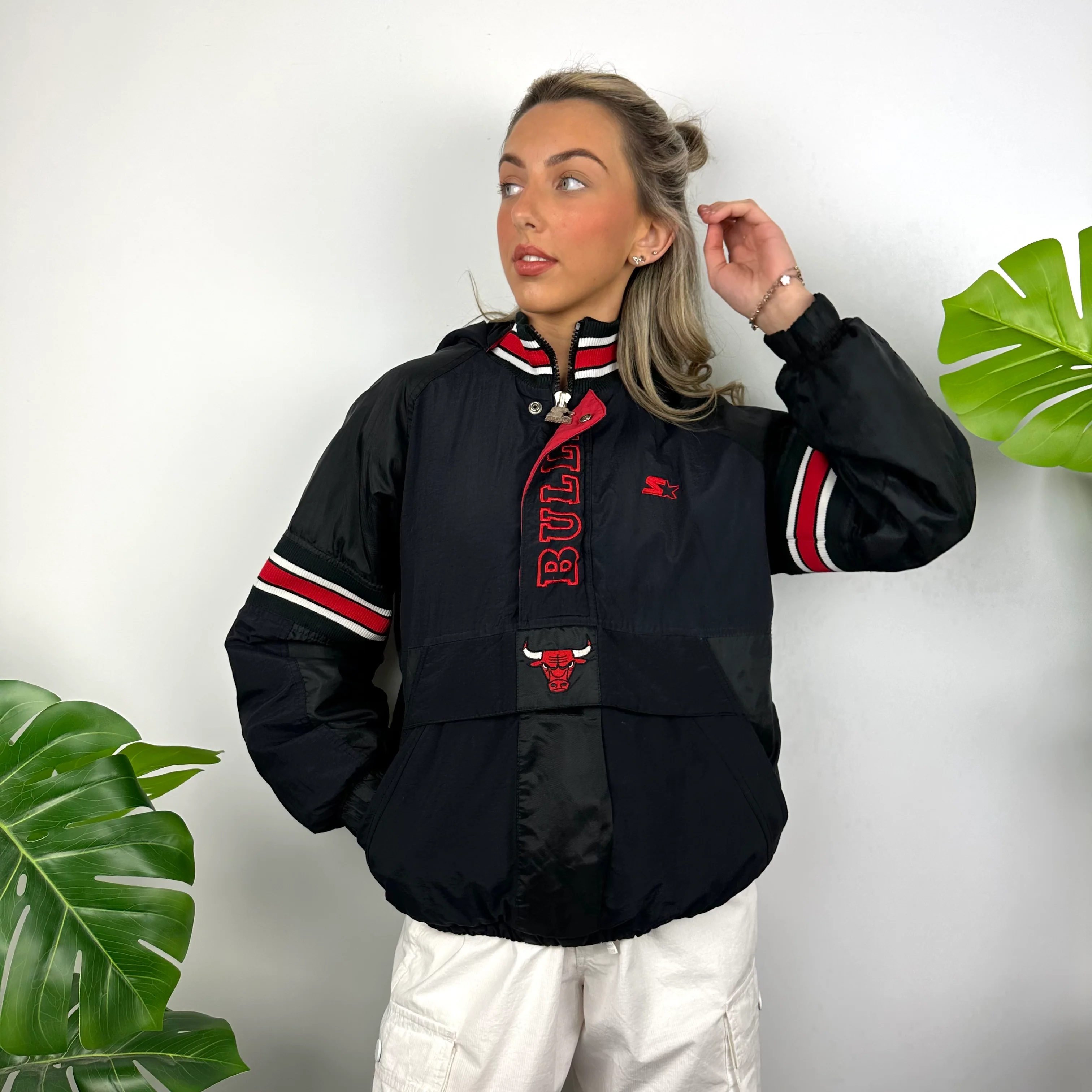 Chicago Bulls Black Embroidered Spell Out Zip Up Jacket (S) - Image 6