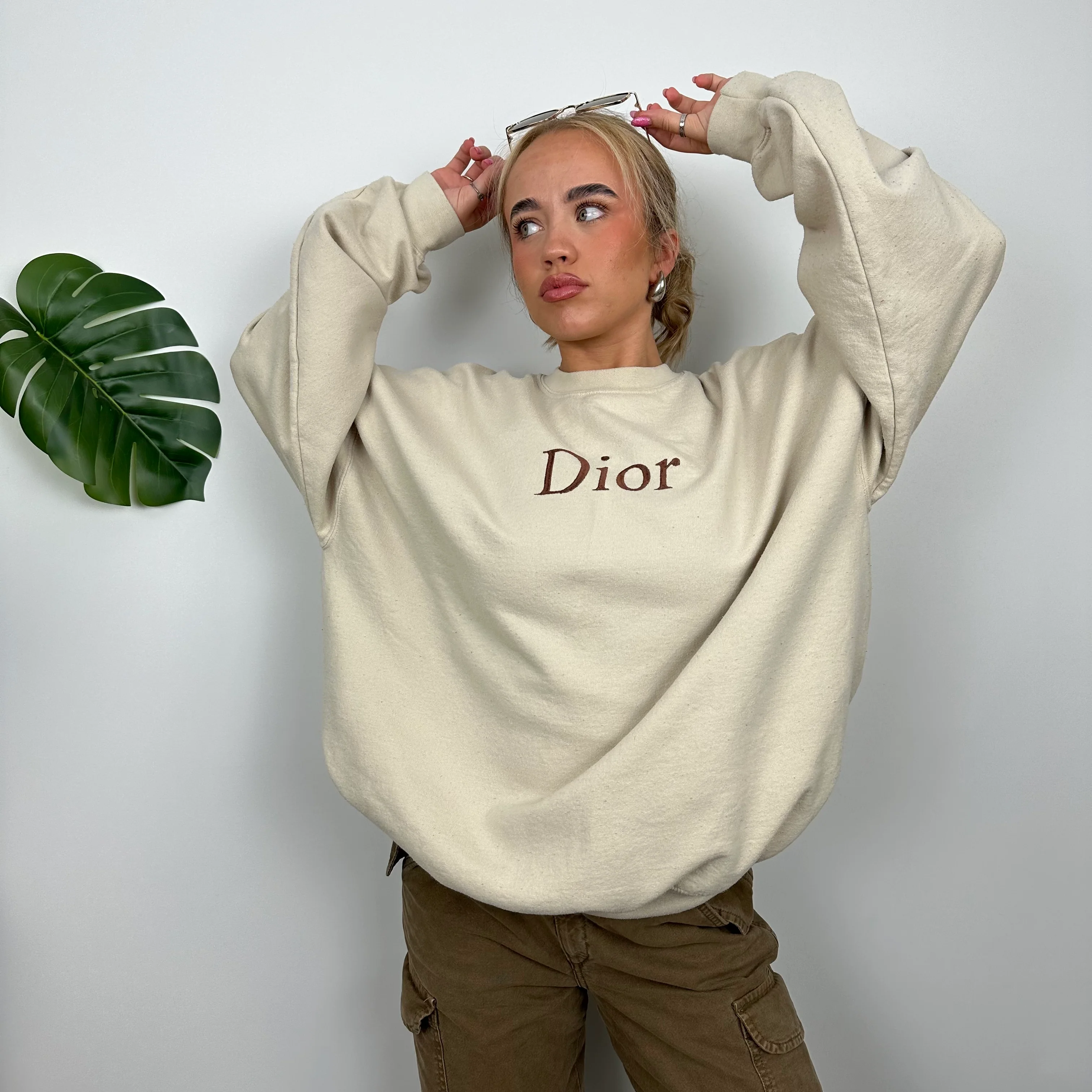 Christian Dior Bootleg Cream Embroidered Spell Out Sweatshirt (L) - Image 2