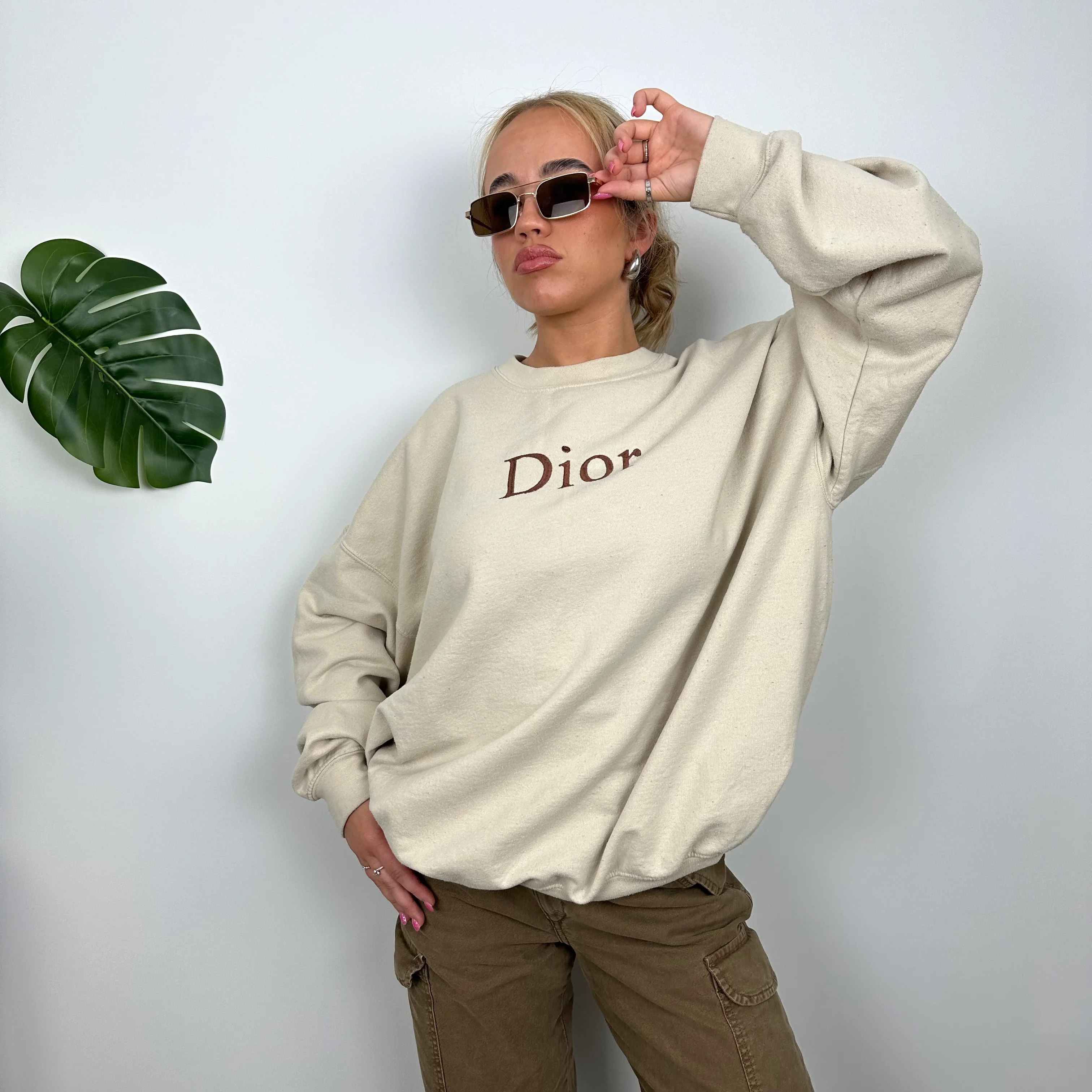 Christian Dior Bootleg Cream Embroidered Spell Out Sweatshirt (L) - Image 3