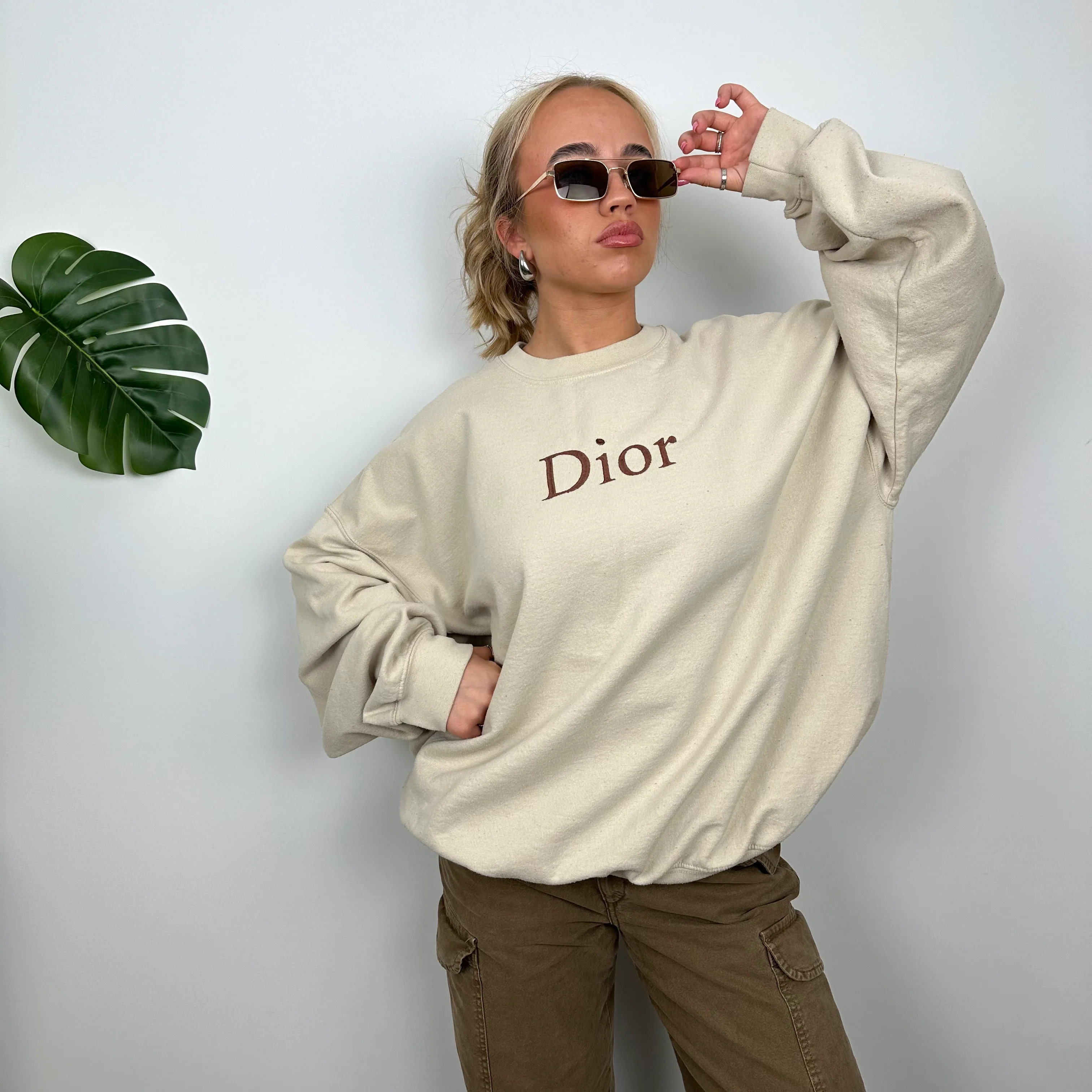 Christian Dior Bootleg Cream Embroidered Spell Out Sweatshirt (L) - Image 6