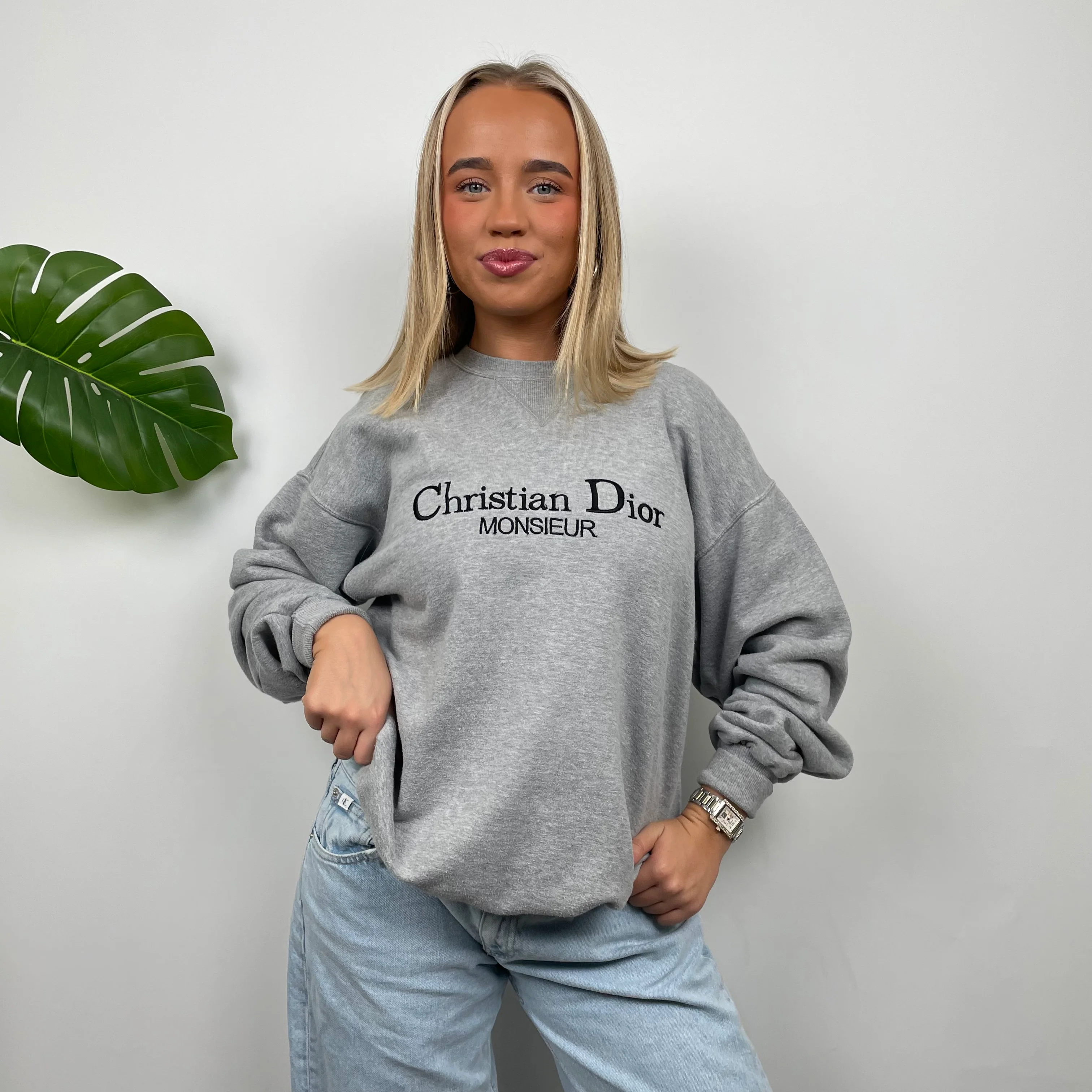 Christian Dior Grey Embroidered Spell Out Sweatshirt (L) - Image 3