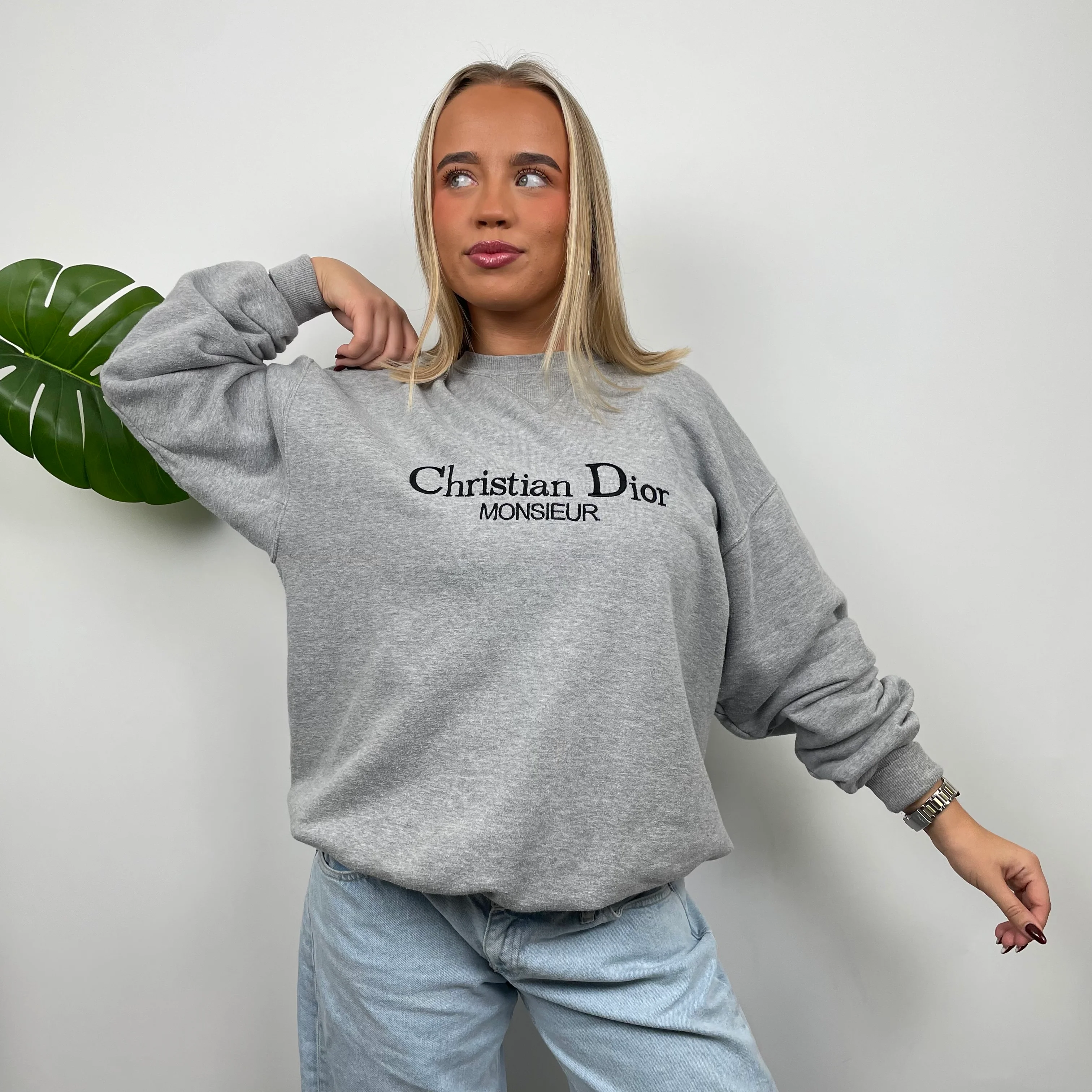 Christian Dior Grey Embroidered Spell Out Sweatshirt (L) - Image 4