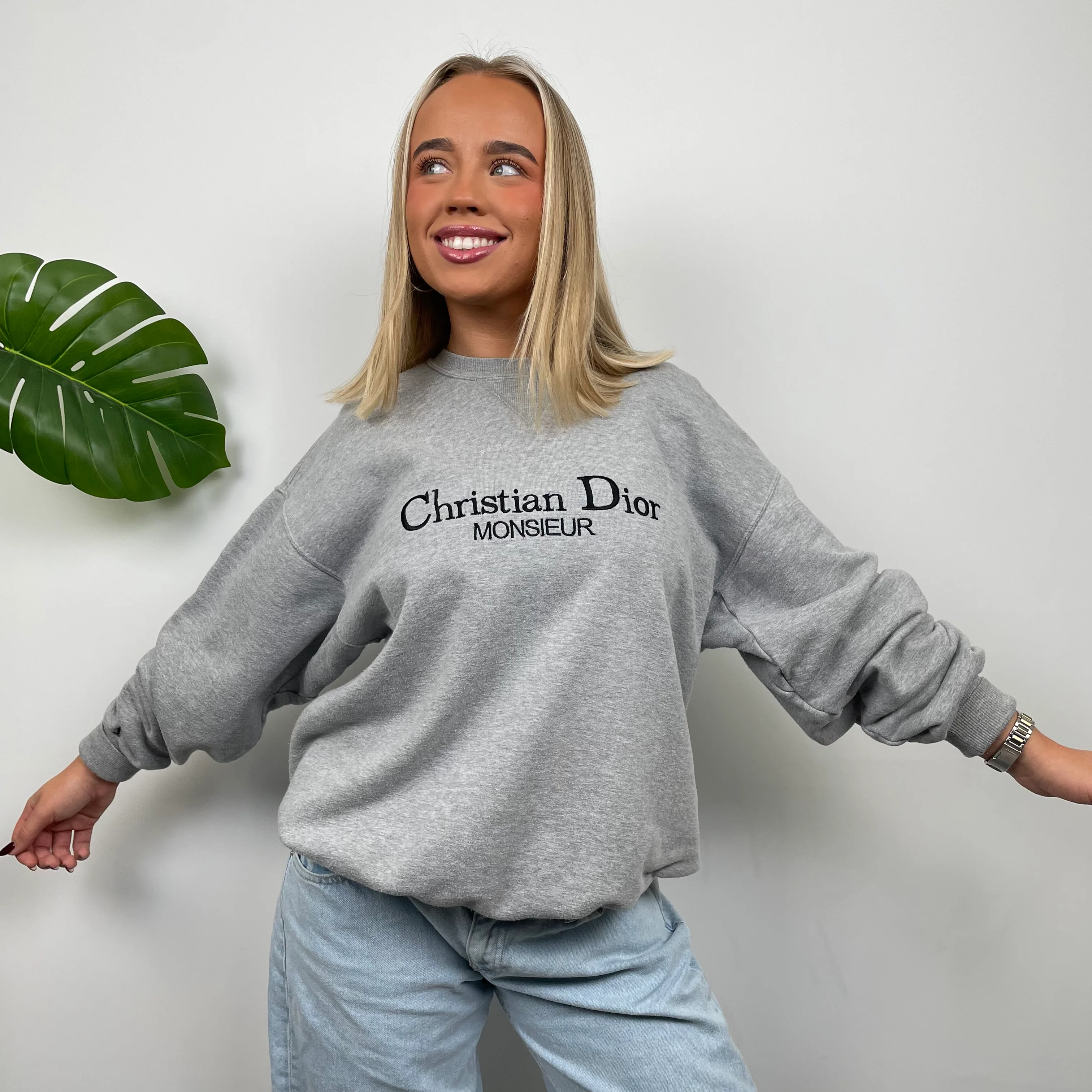 Christian Dior Grey Embroidered Spell Out Sweatshirt (L) - Image 5