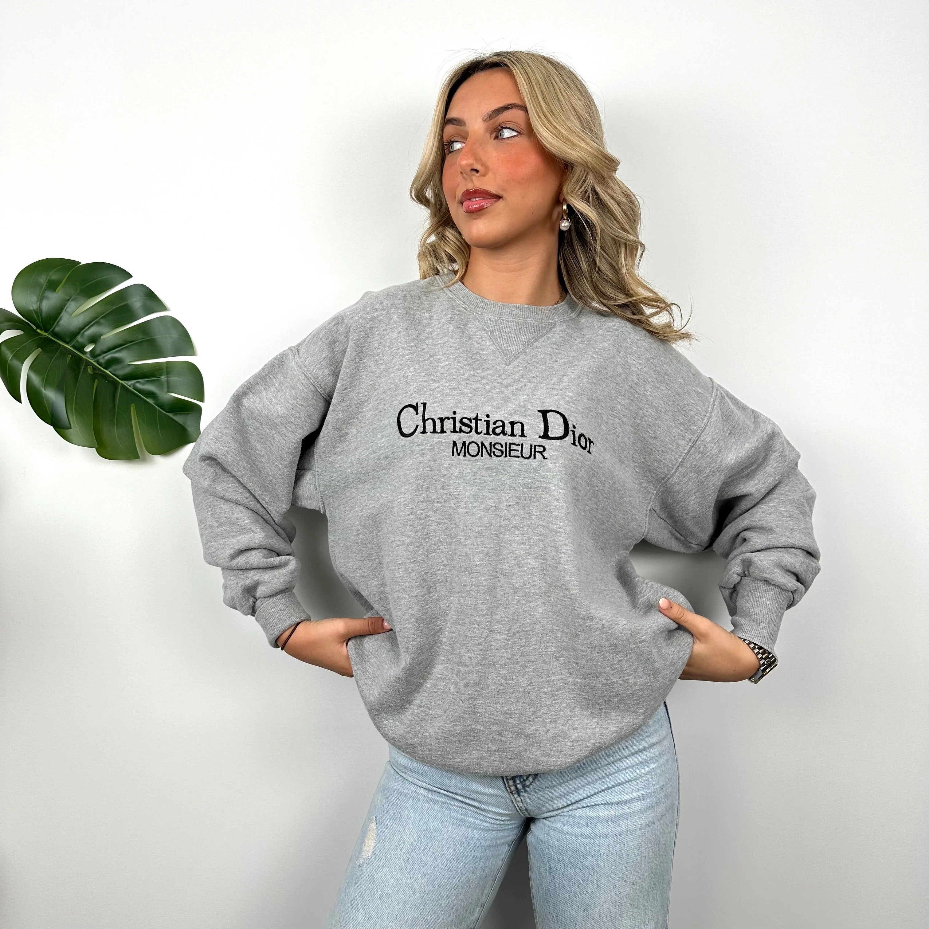 Christian Dior Grey Embroidered Spell Out Sweatshirt (L) - Image 3