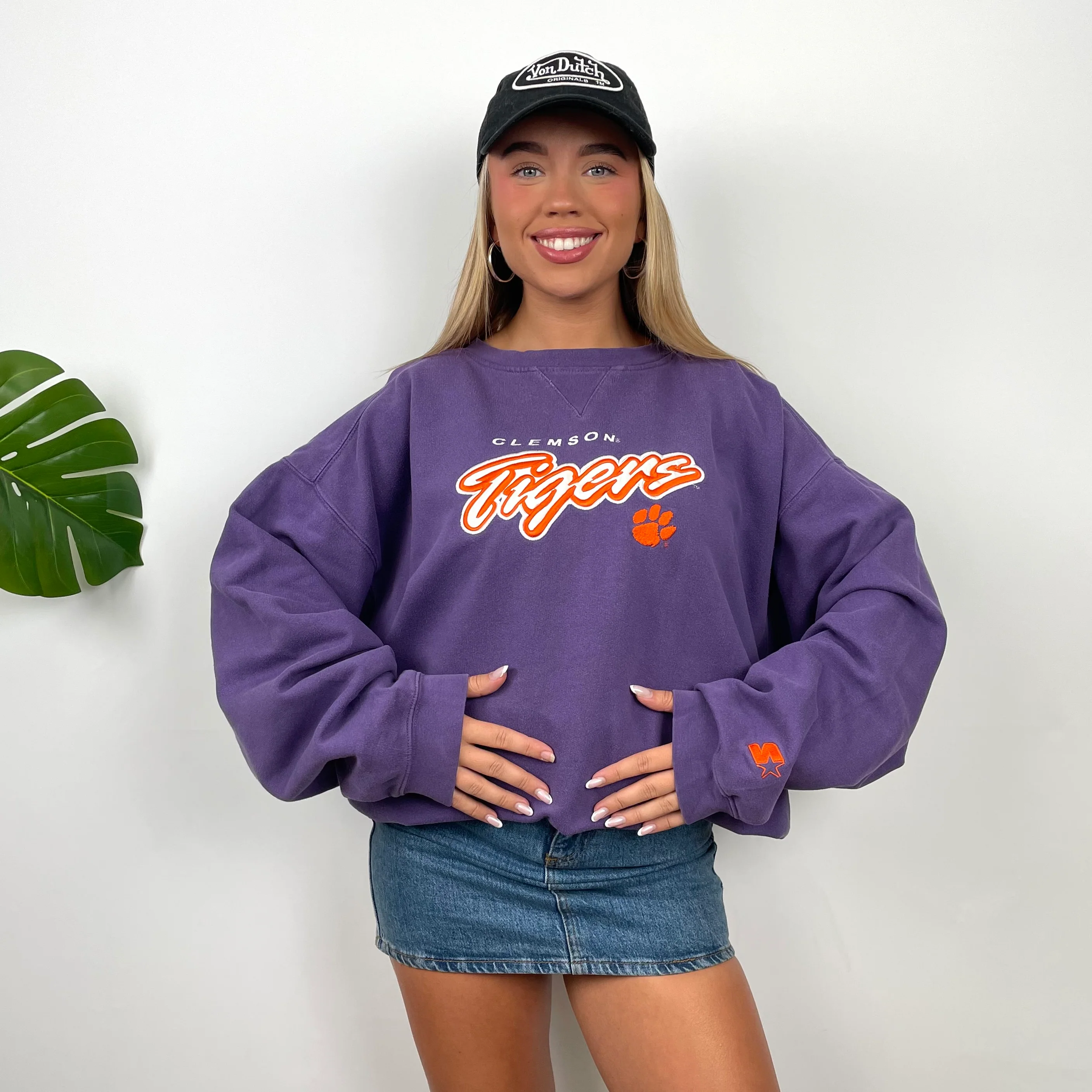 Clemson Tigers USA College Purple Embroidered Spell Out Sweatshirt (XL) - Image 5