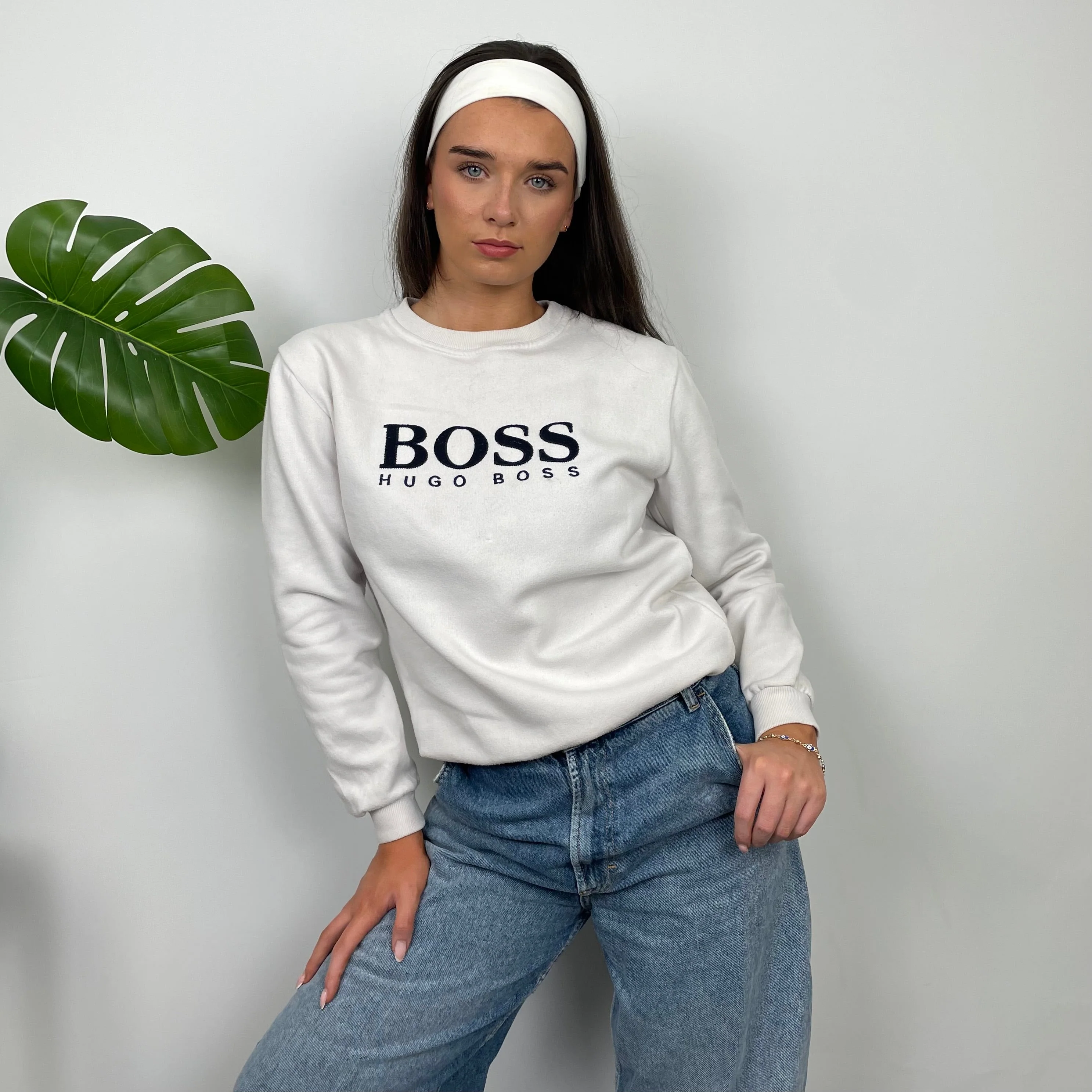 Hugo Boss White Embroidered Spell Out Sweatshirt (S) - Image 2