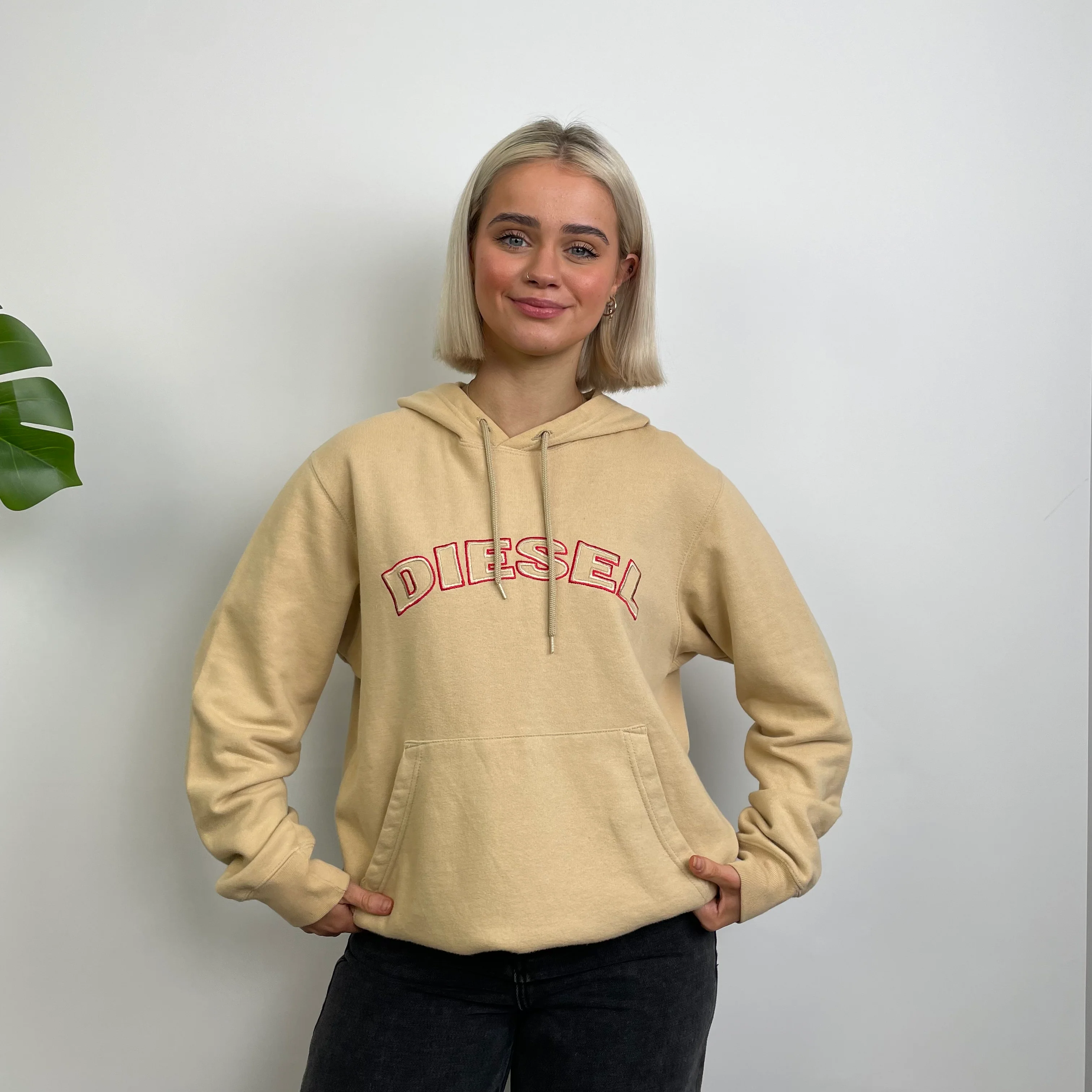 Diesel Cream Embroidered Spell Out Hoodie (M) - Image 3