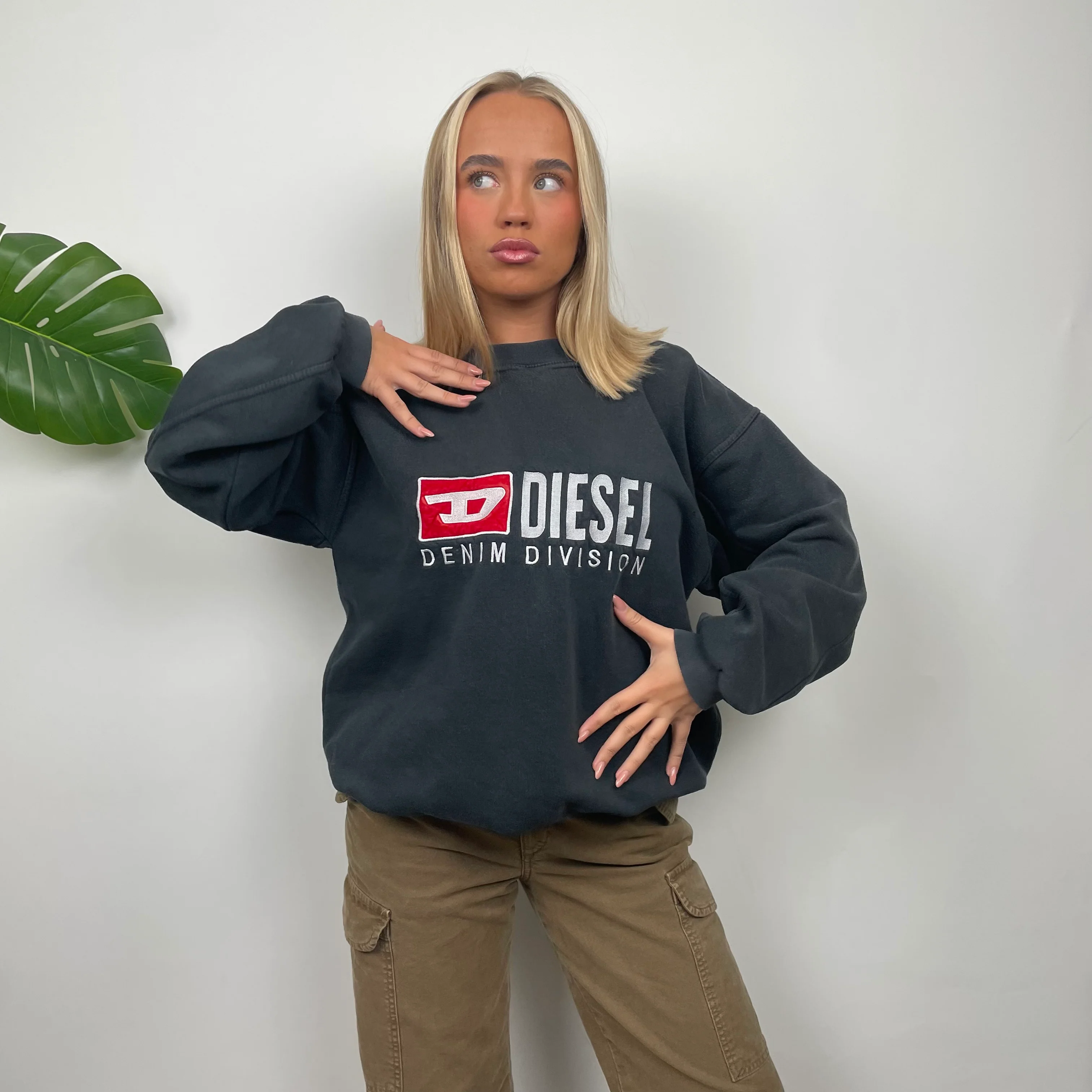 Diesel RARE Black Embroidered Spell Out Sweatshirt (L) - Image 3