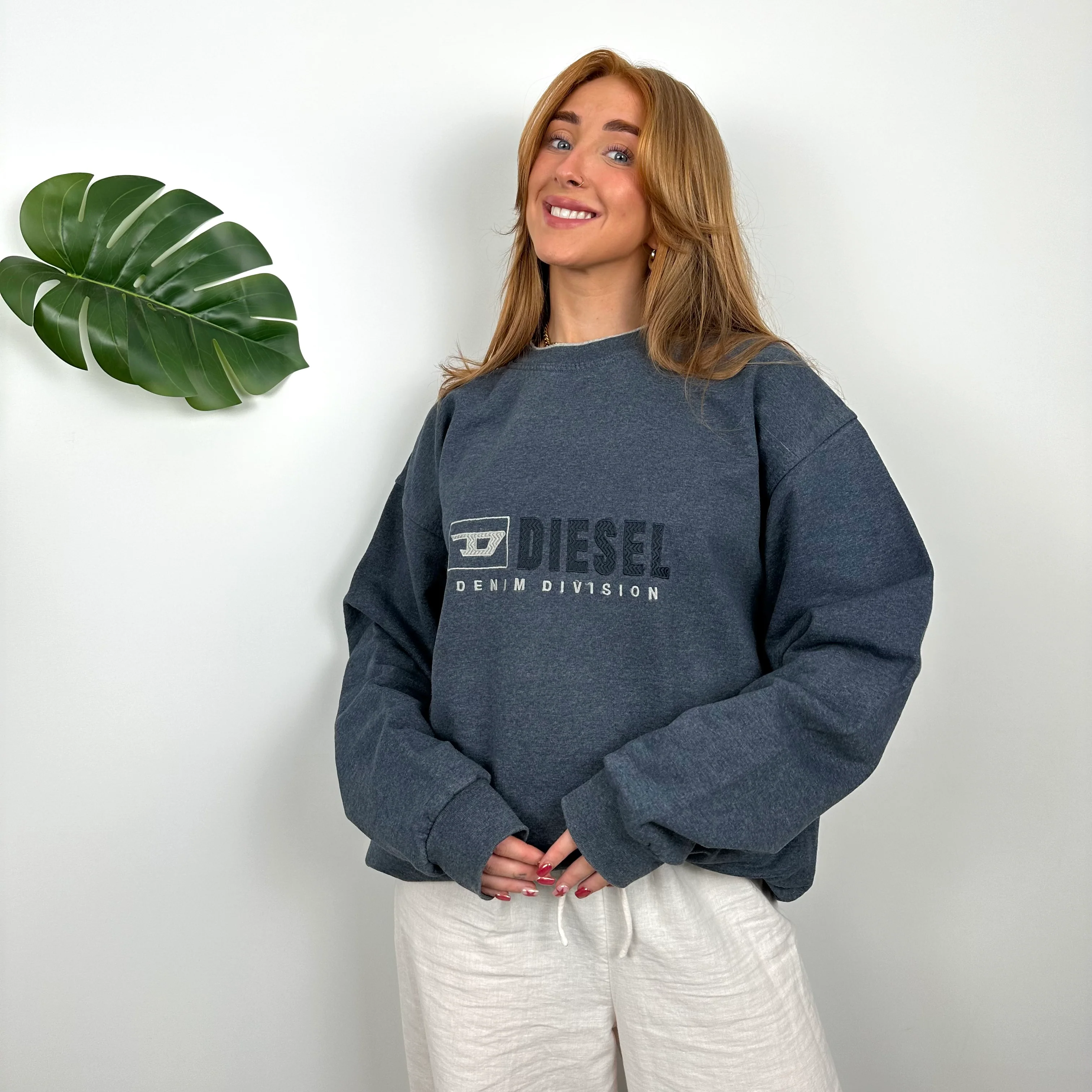 Diesel Dusty Blue Embroidered Spell Out Sweatshirt (XL) - Image 4