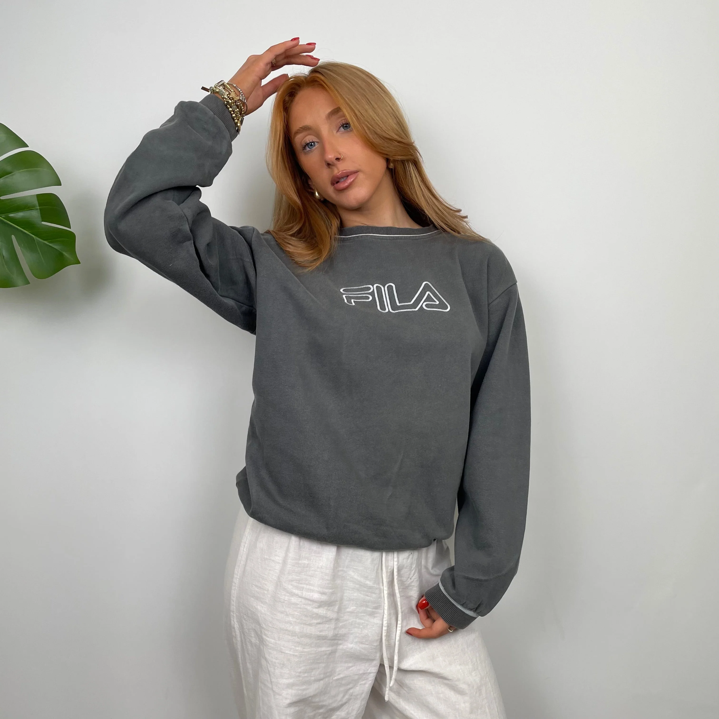FILA Grey Embroidered Spell Out Sweatshirt (S) - Image 2