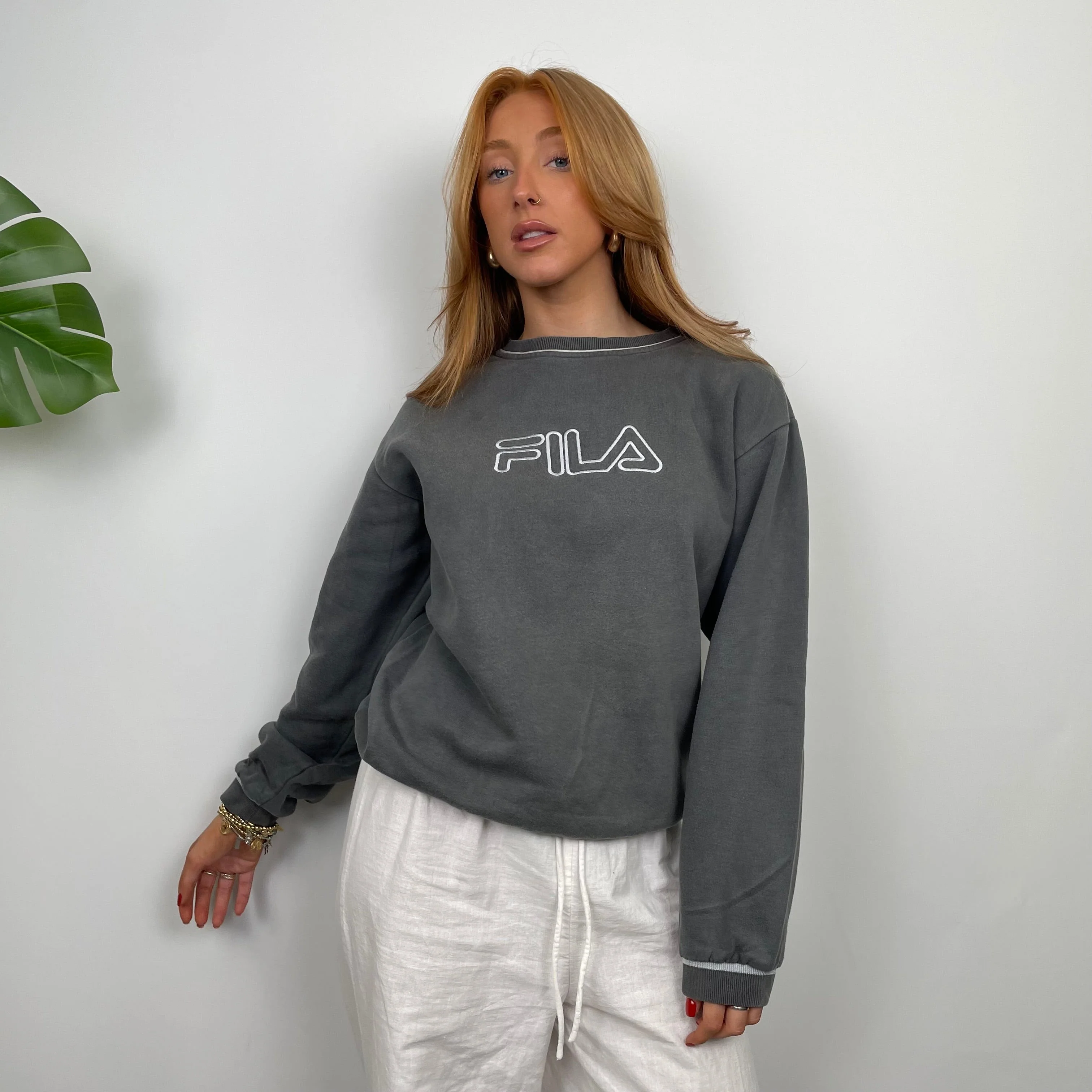 FILA Grey Embroidered Spell Out Sweatshirt (S) - Image 3