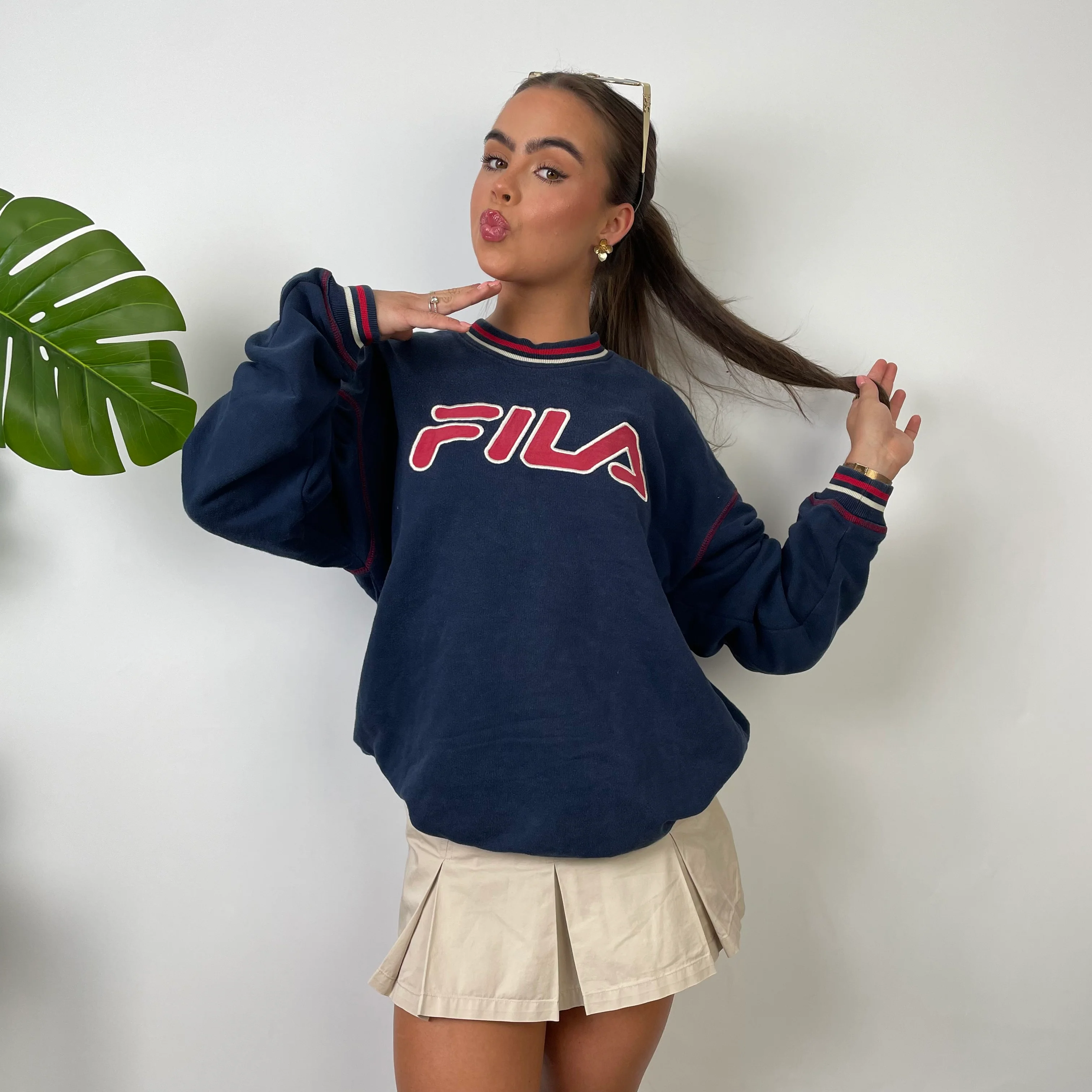 FILA Navy Embroidered Spell Out Sweatshirt (M) - Image 6