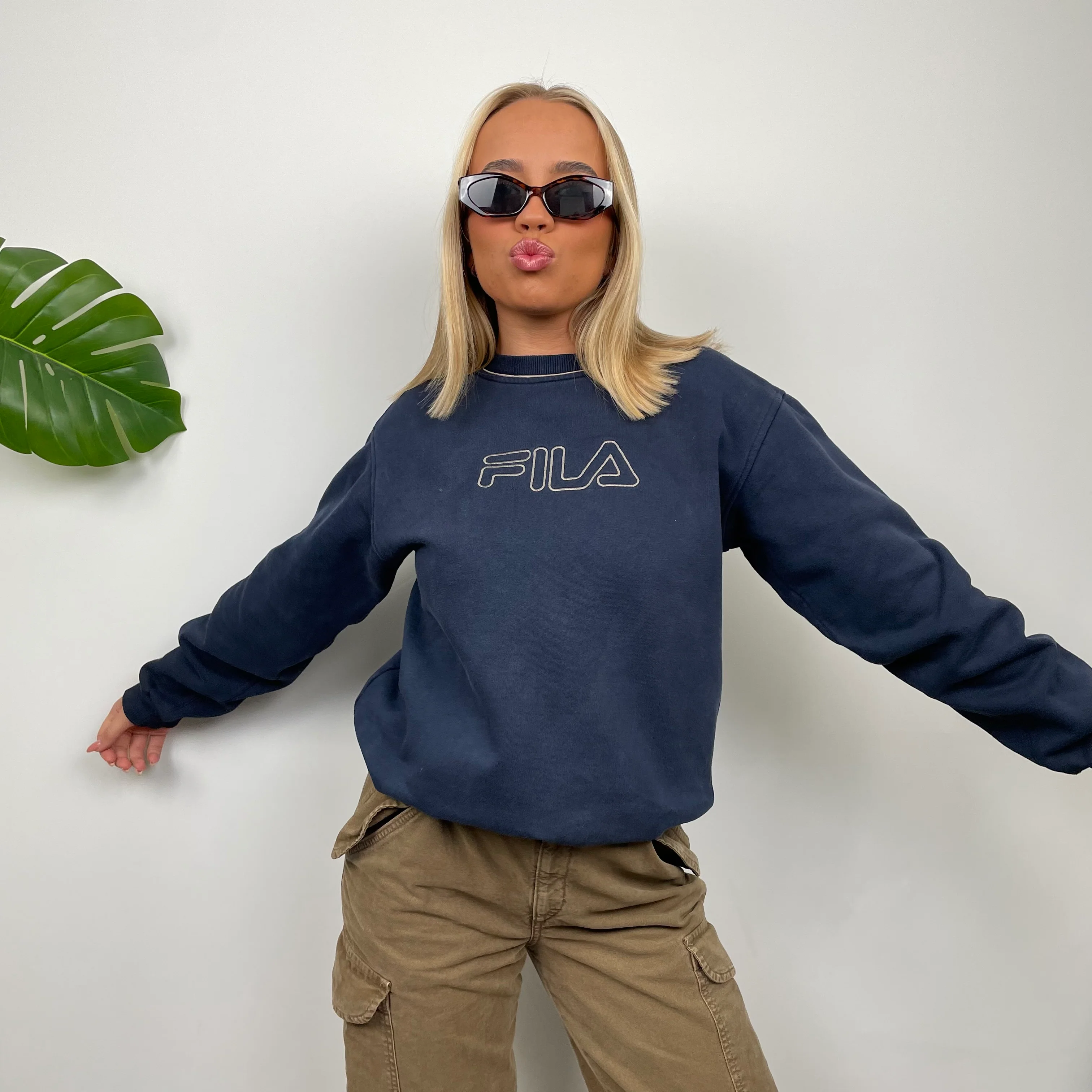 FILA Navy Embroidered Spell Out Sweatshirt (S) - Image 3