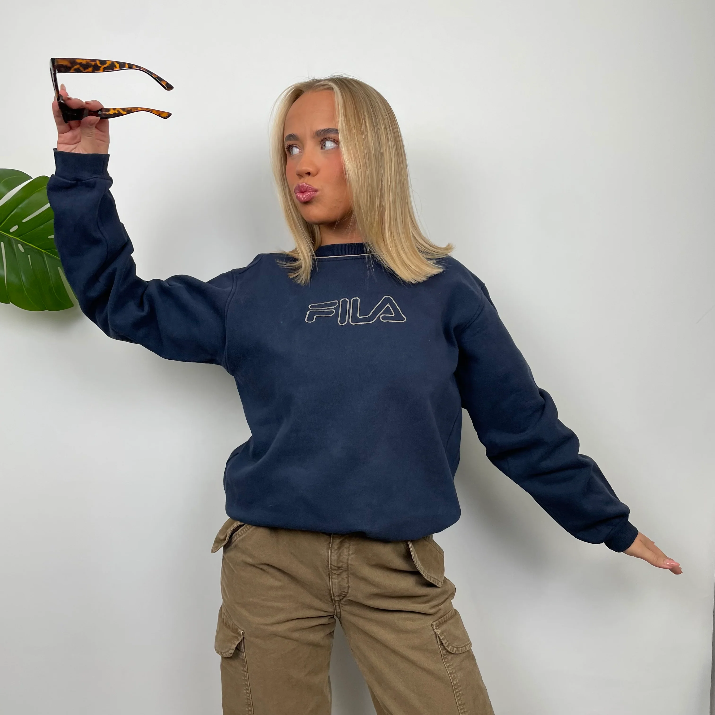 FILA Navy Embroidered Spell Out Sweatshirt (S) - Image 4