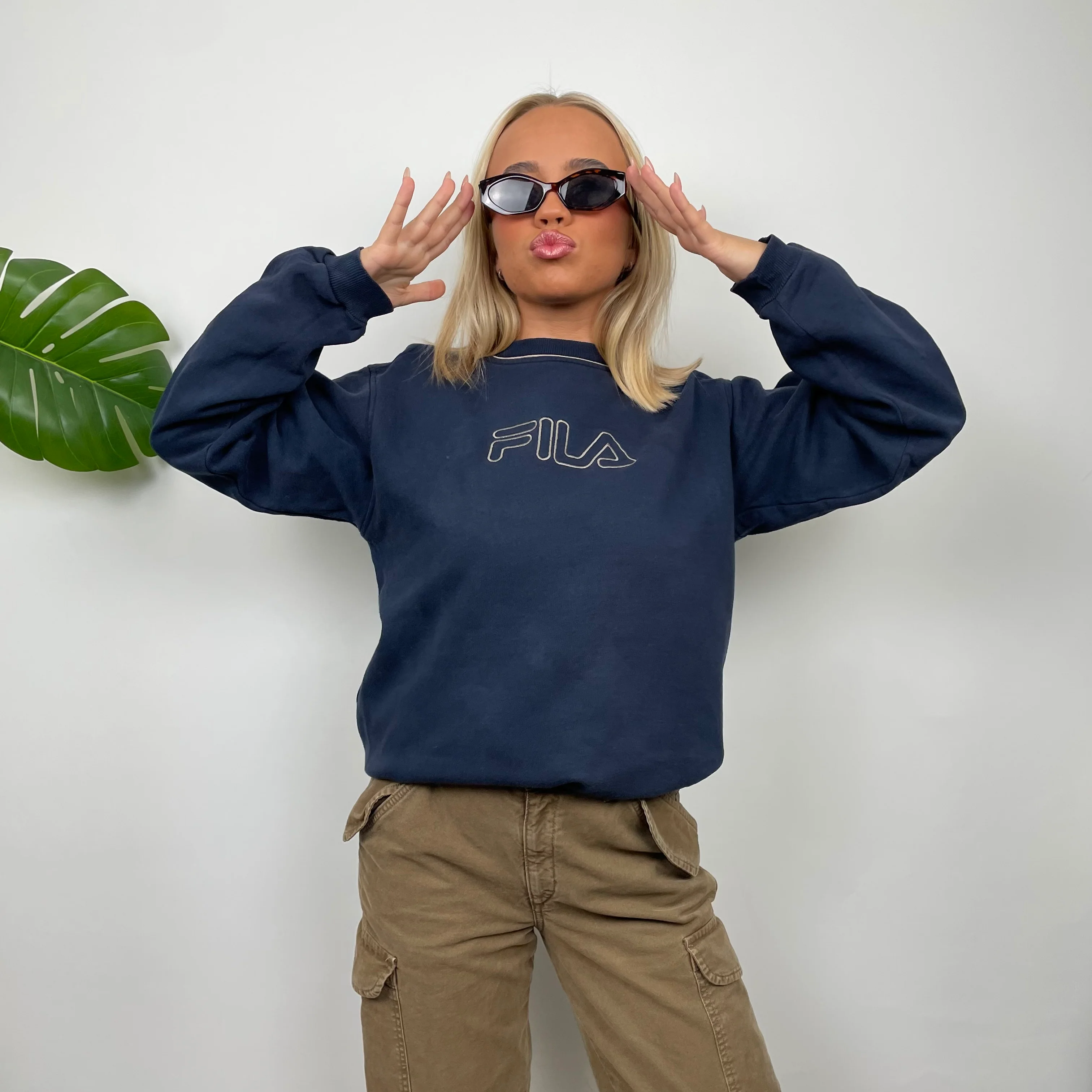 FILA Navy Embroidered Spell Out Sweatshirt (S) - Image 5
