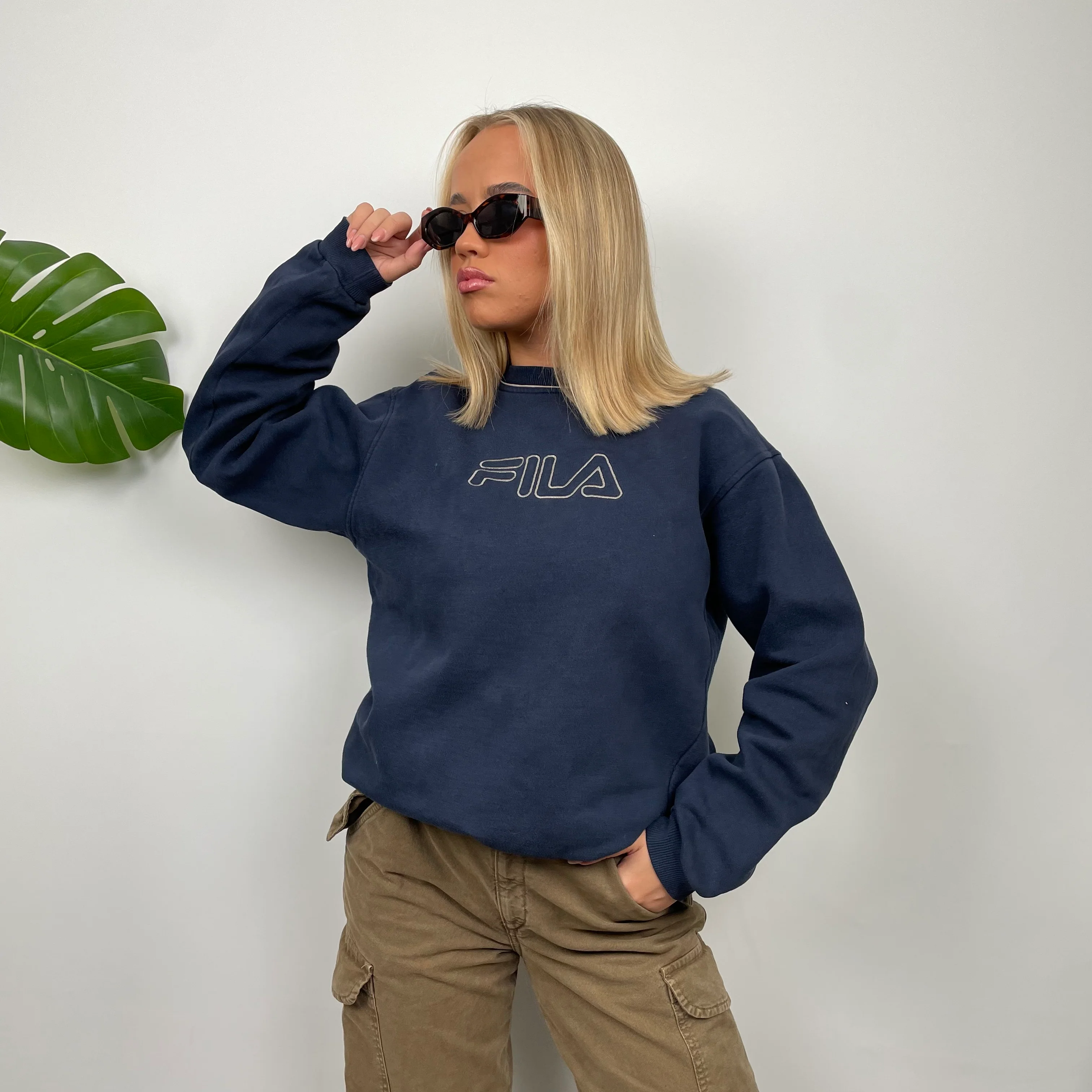 FILA Navy Embroidered Spell Out Sweatshirt (S) - Image 6