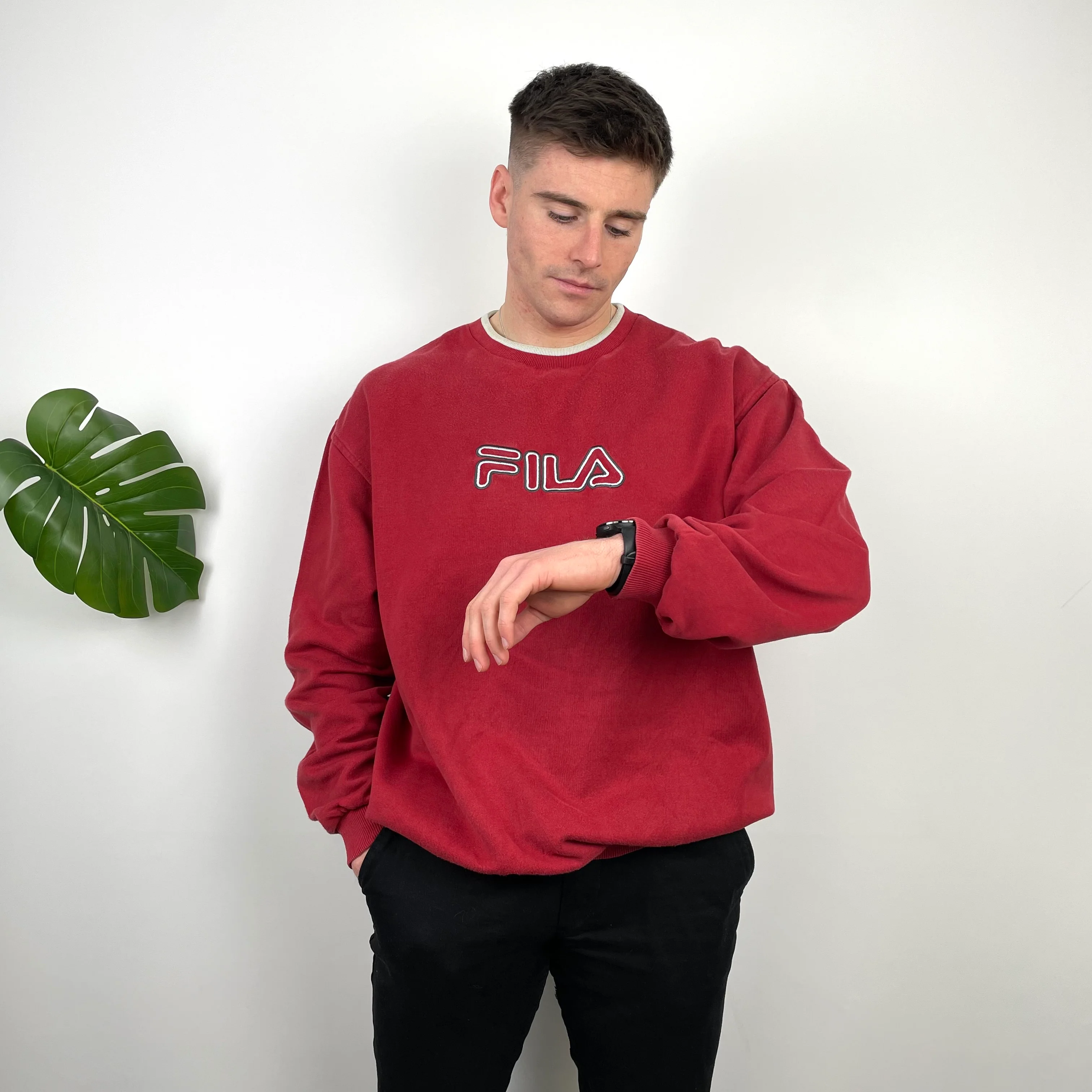 FILA Red Embroidered Spell Out Sweatshirt (XXL) - Image 3
