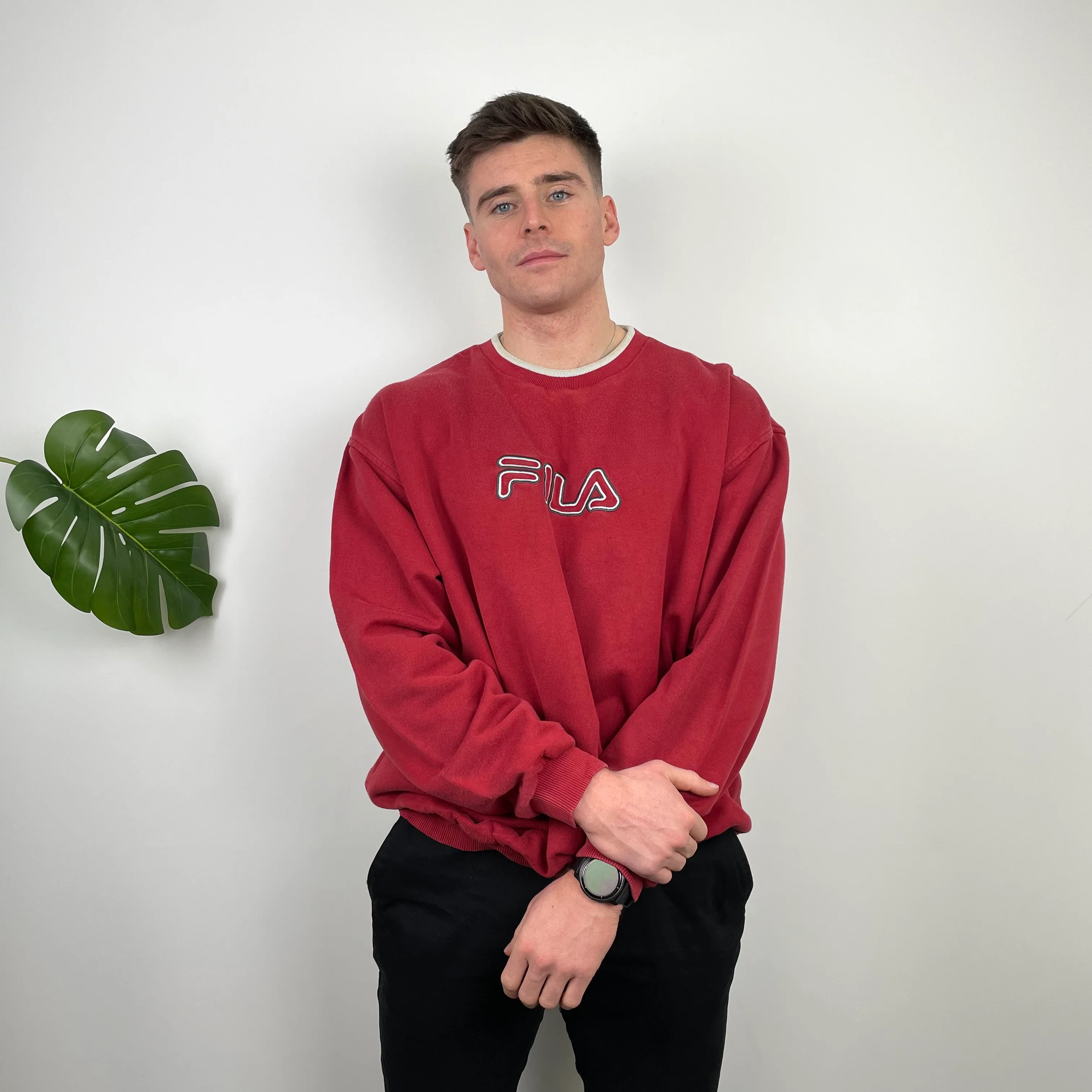 FILA Red Embroidered Spell Out Sweatshirt (XXL) - Image 4