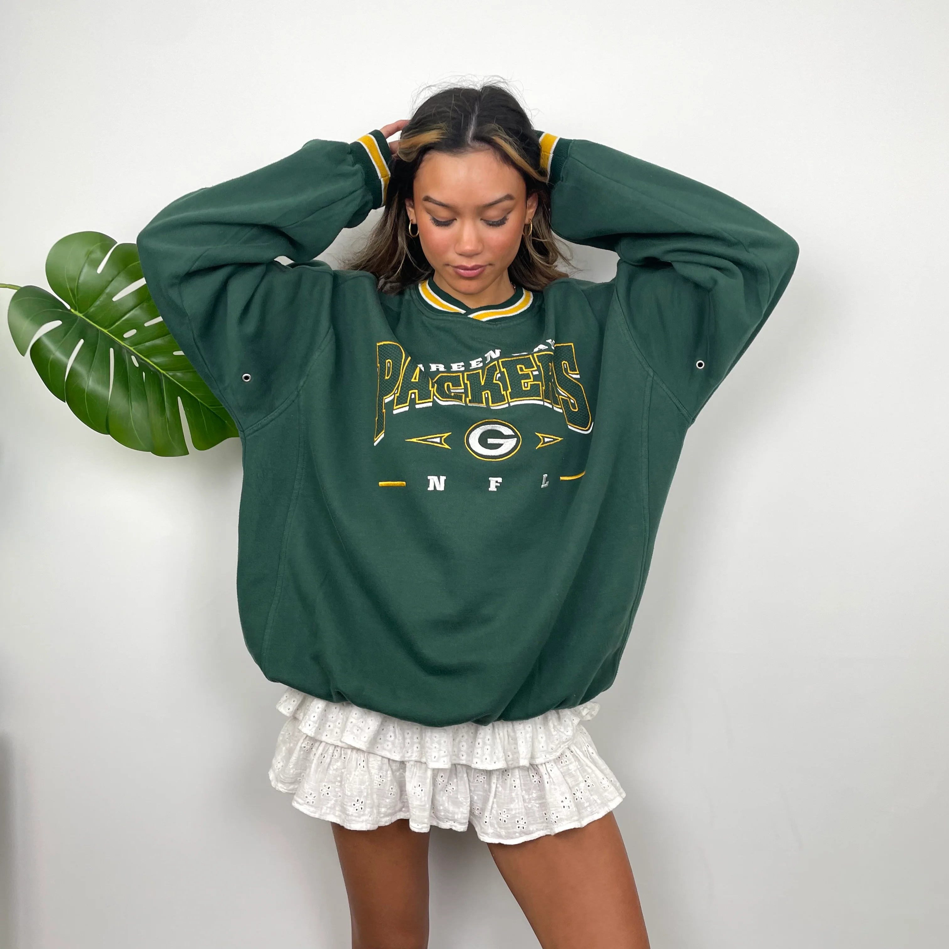 Green Bay Packers RARE Green Embroidered Spell Out Sweatshirt (XL) - Image 5