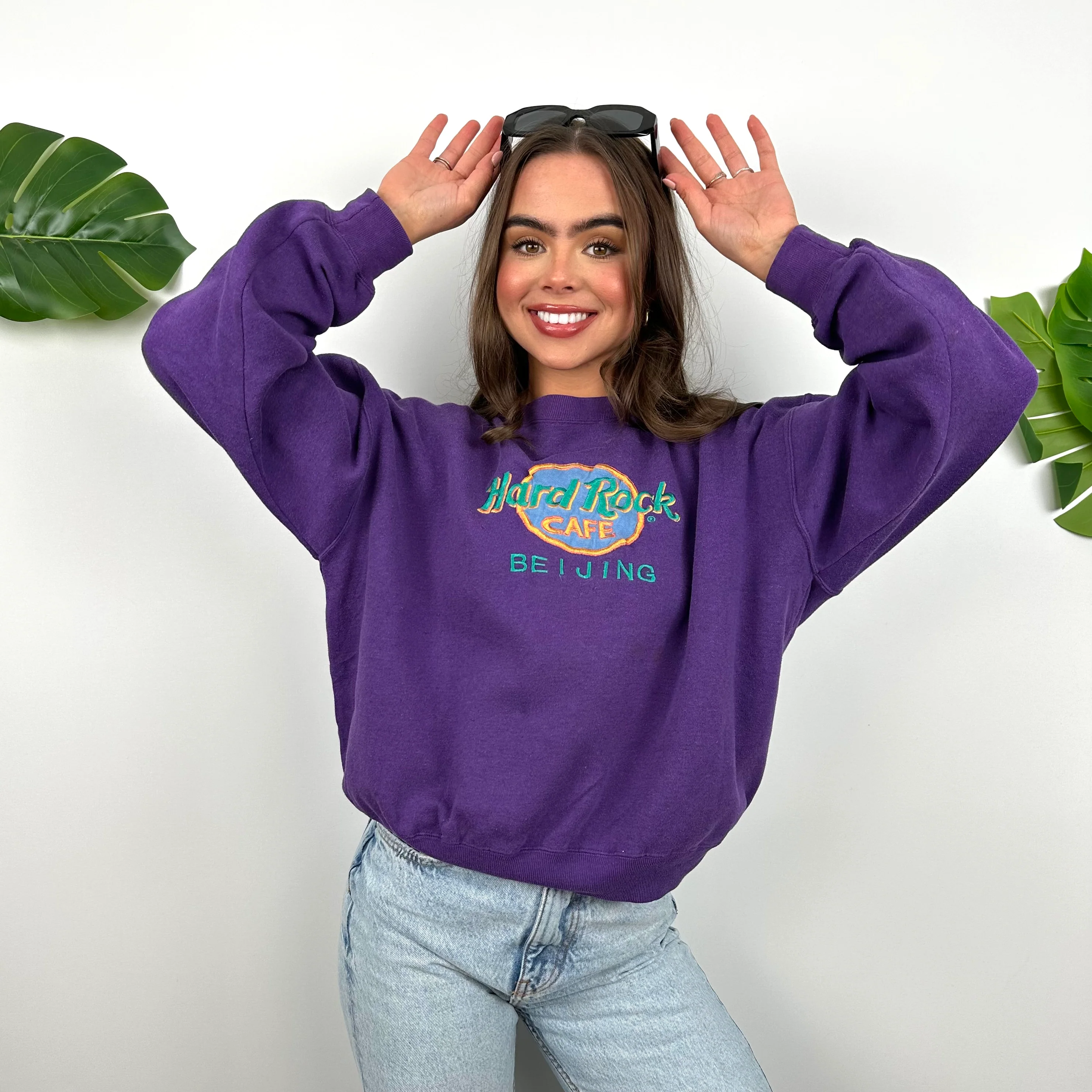 Hard Rock Cafe Beijing Purple Embroidered Spell Out Sweatshirt (S) - Image 2