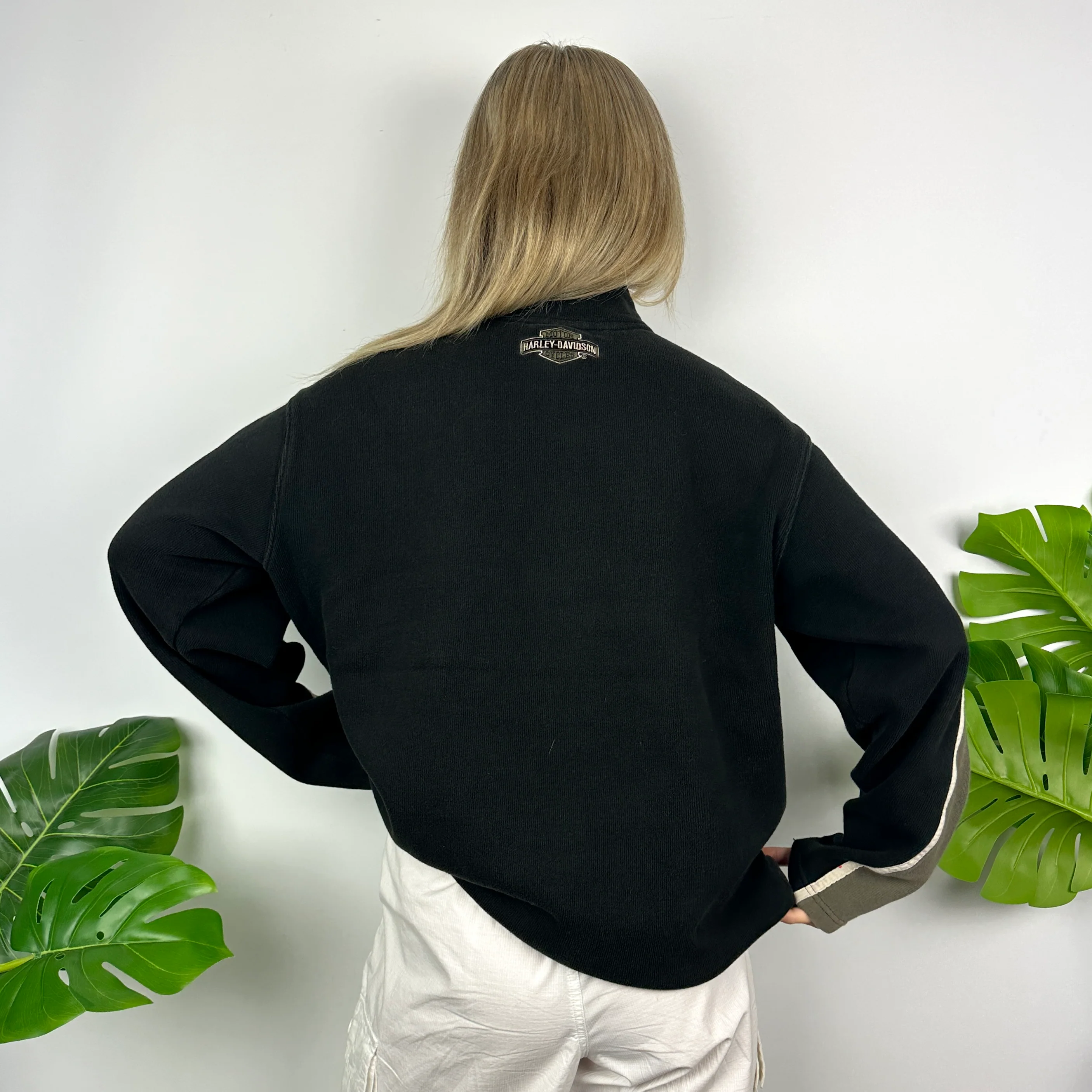 Harley Davidson Black Embroidered Spell Out Quarter Zip Sweatshirt (L) - Image 4