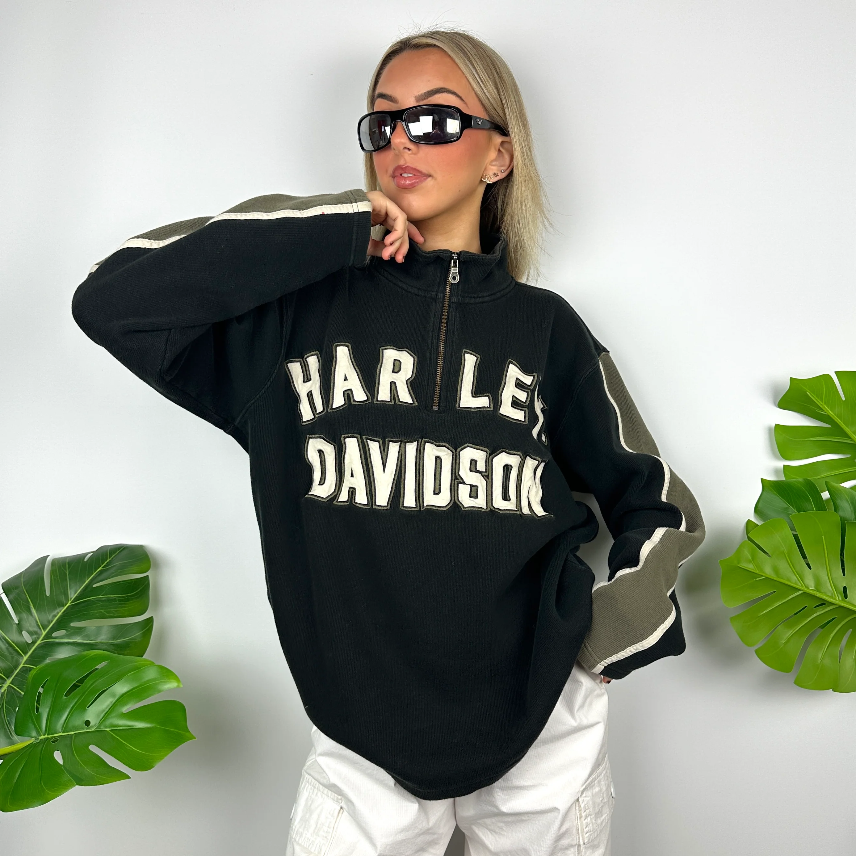 Harley Davidson Black Embroidered Spell Out Quarter Zip Sweatshirt (L) - Image 5