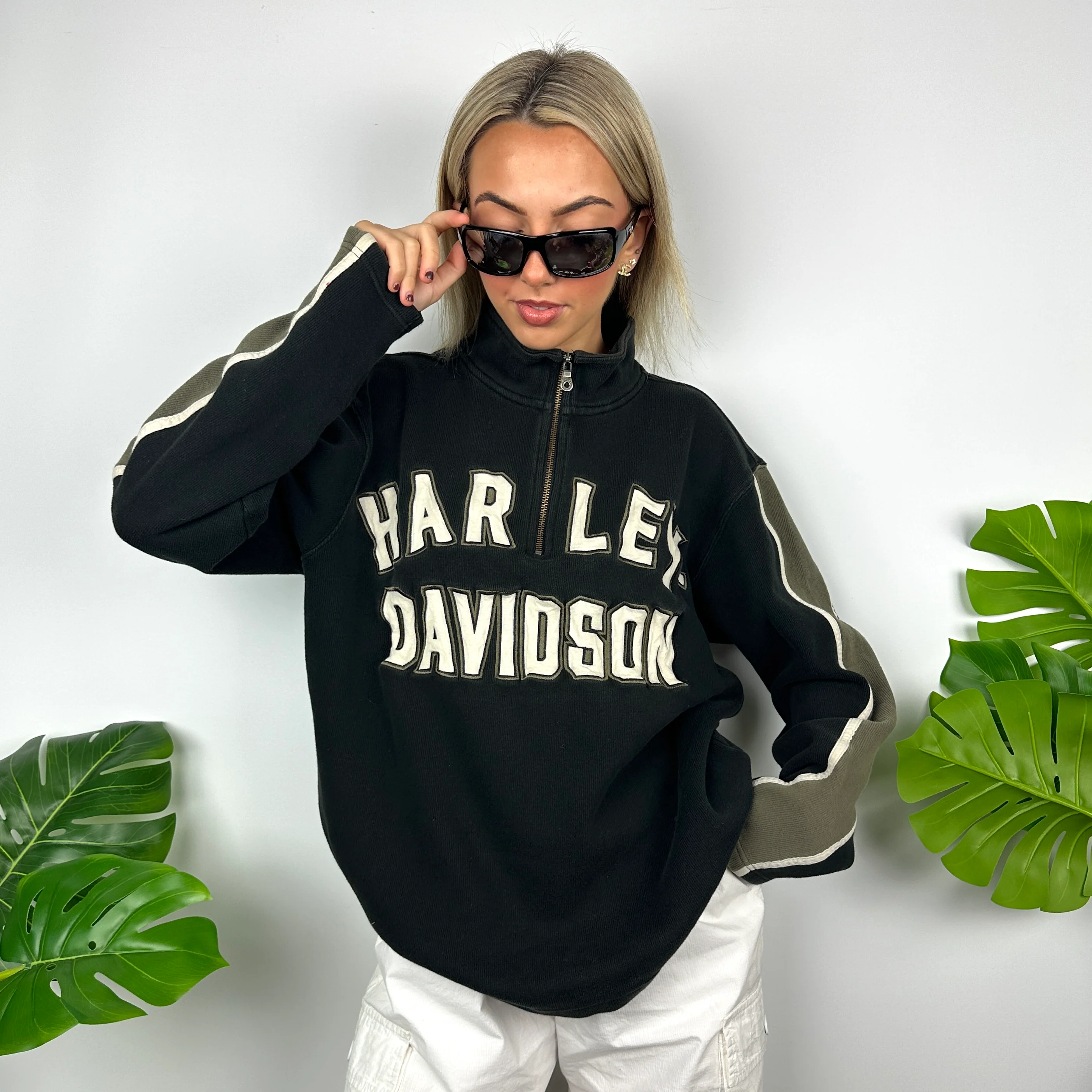 Harley Davidson Black Embroidered Spell Out Quarter Zip Sweatshirt (L) - Image 7