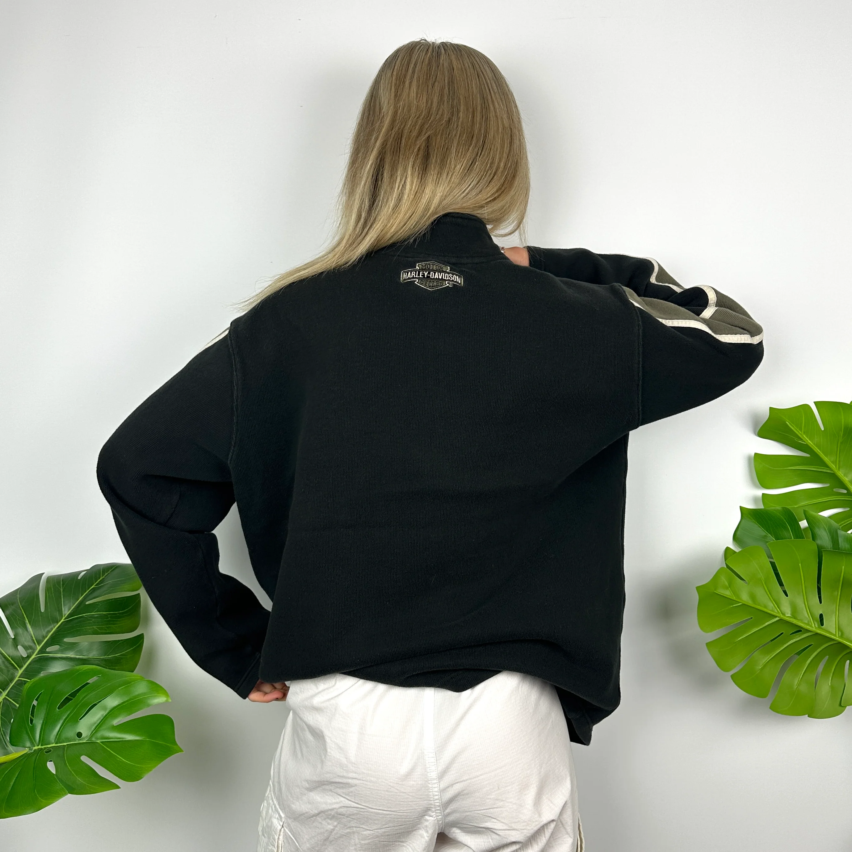 Harley Davidson Black Embroidered Spell Out Quarter Zip Sweatshirt (L) - Image 8