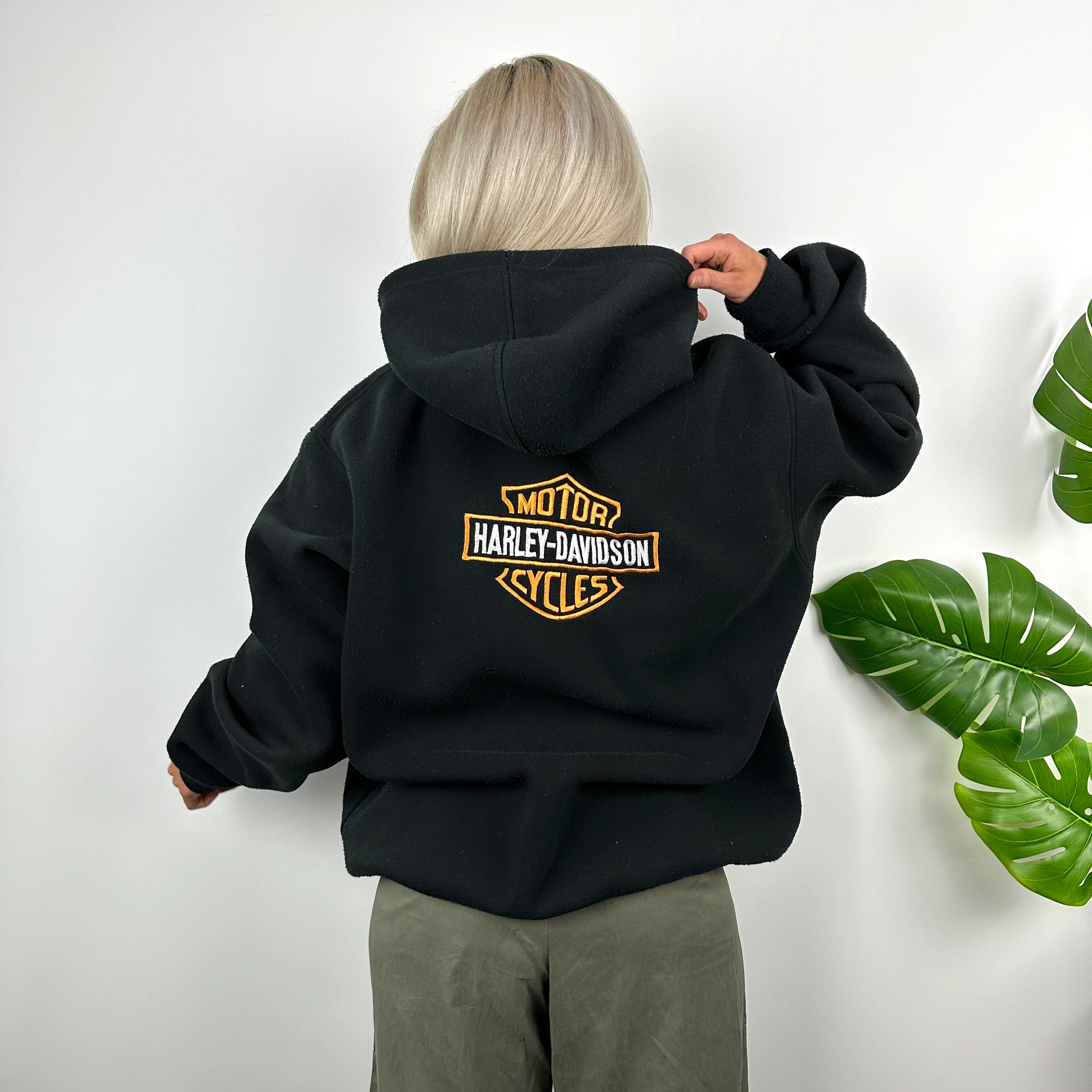 Harley Davidson Black Embroidered Spell Out Zip Up Hoodie Jacket (XL) - Image 3