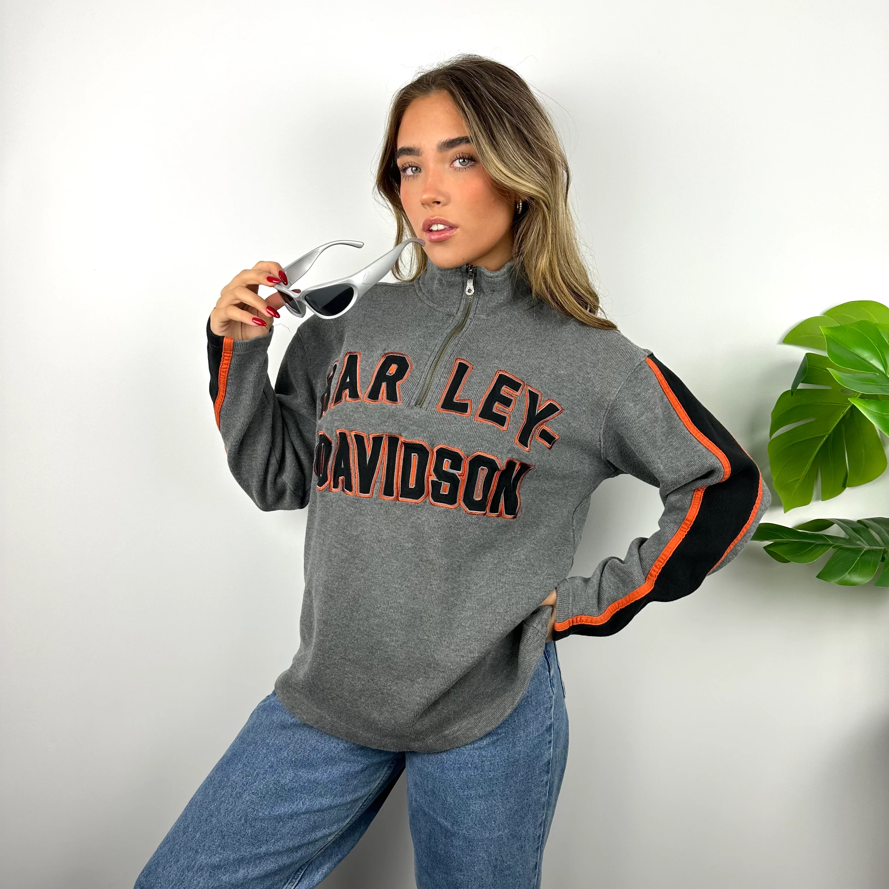 Harley Davidson Grey Embroidered Spell Out Quarter Zip Sweatshirt (S) - Image 6