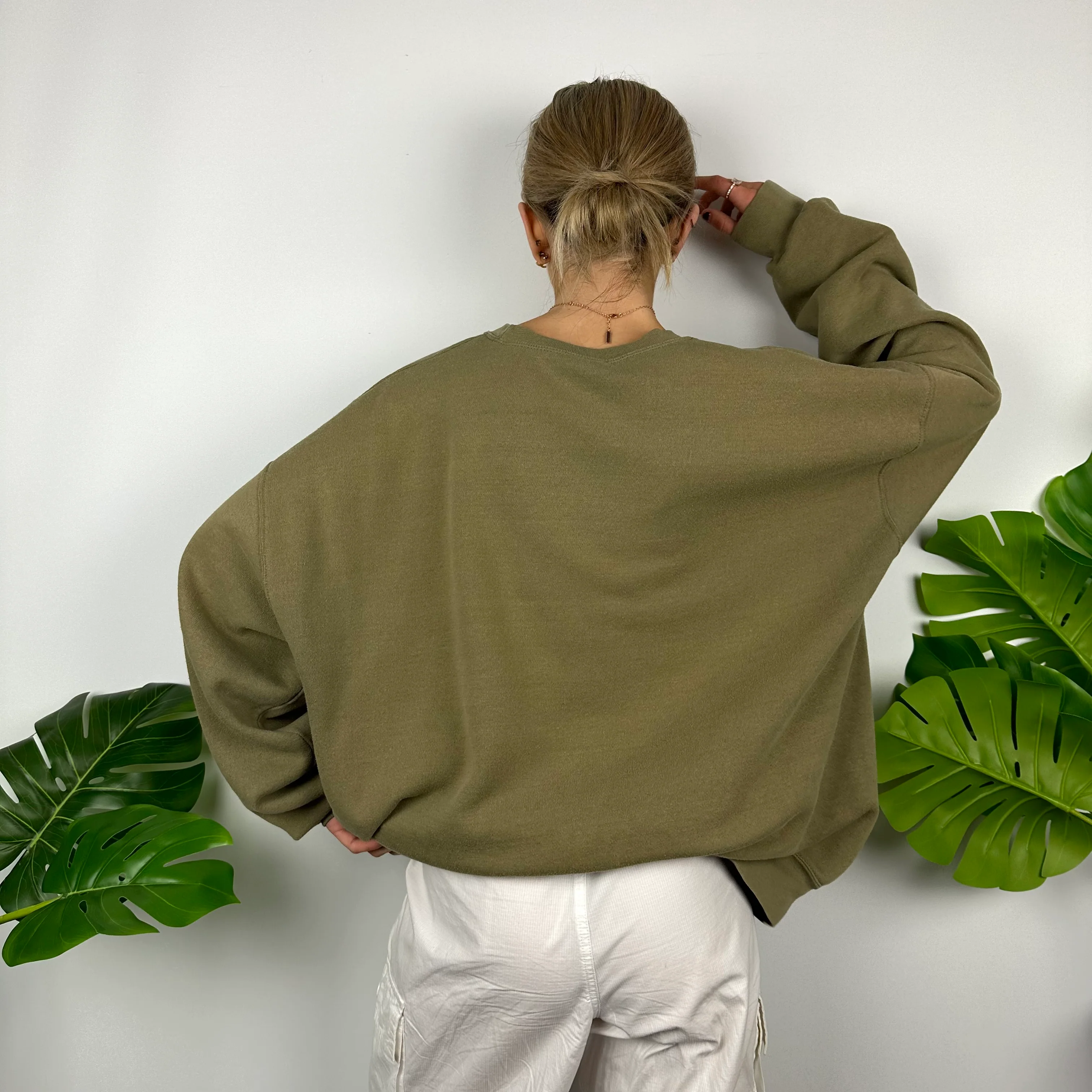 Harley Davidson Khaki Green Embroidered Spell Out Sweatshirt (XL) - Image 3