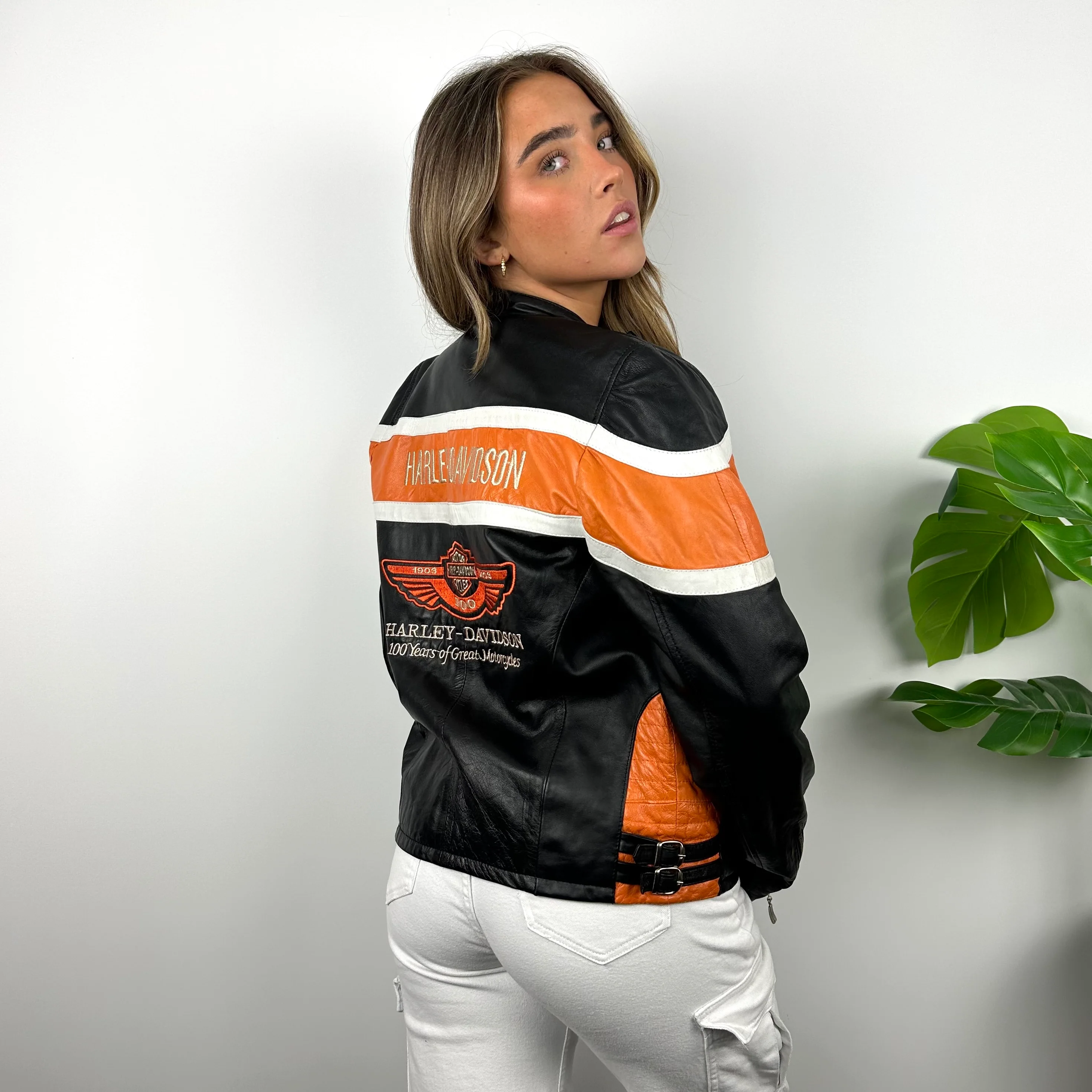Harley Davidson RARE Black Embroidered Spell Out Heavyweight Leather Jacket (S) - Image 6