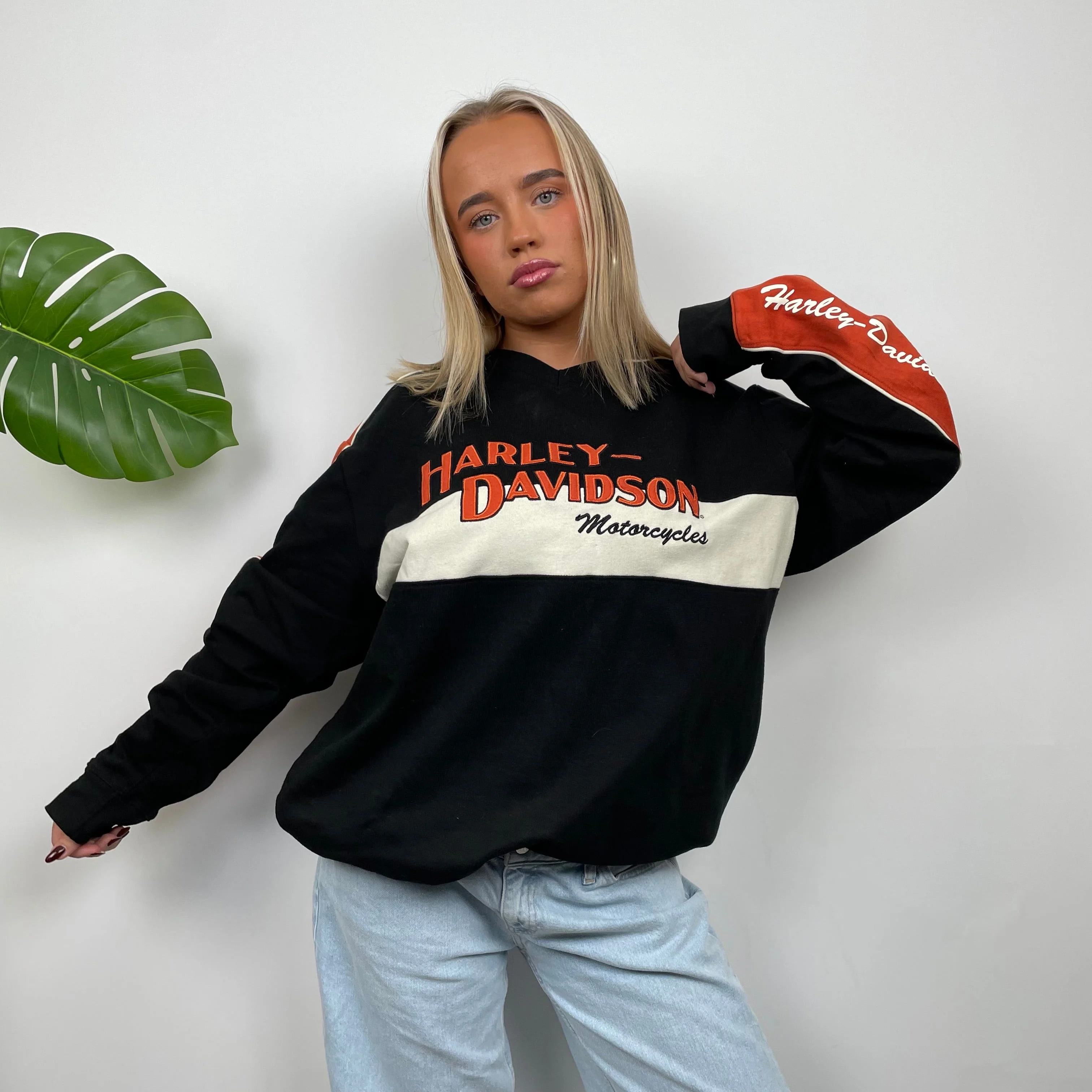 Harley Davidson RARE Black Embroidered Spell Out Sweatshirt(XL) - Image 2